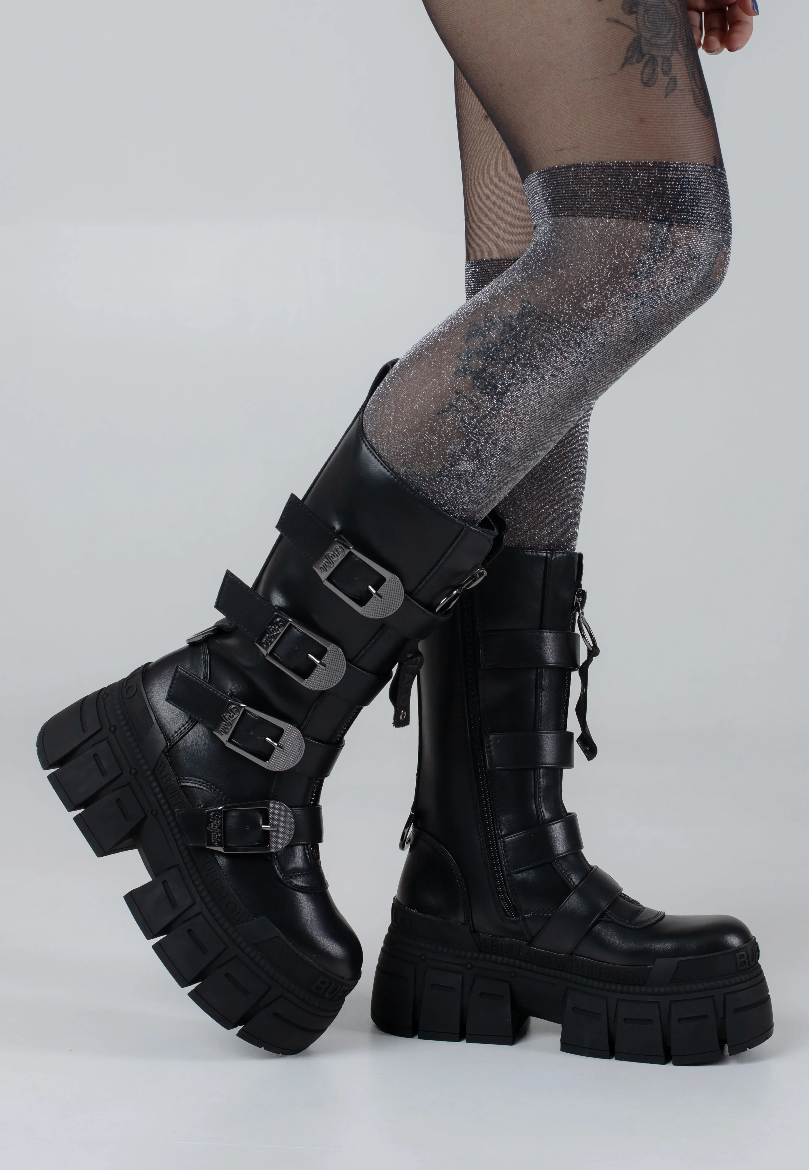 Buffalo - Gospher Biker Hi Zip Vegan Nappa Black - Girl Shoes