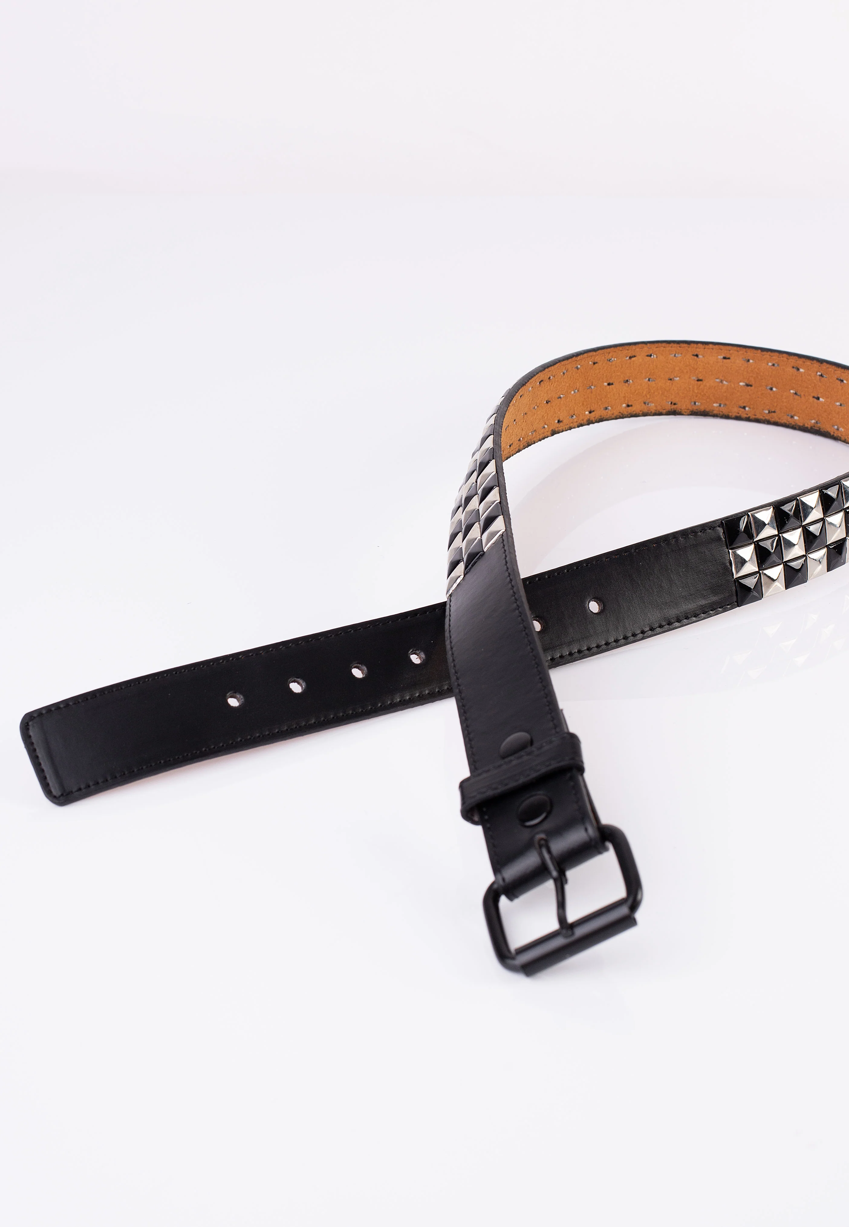 Bullet69 - 3 Row Silver/Black Check Pyramid Studded - Belt - Image 2