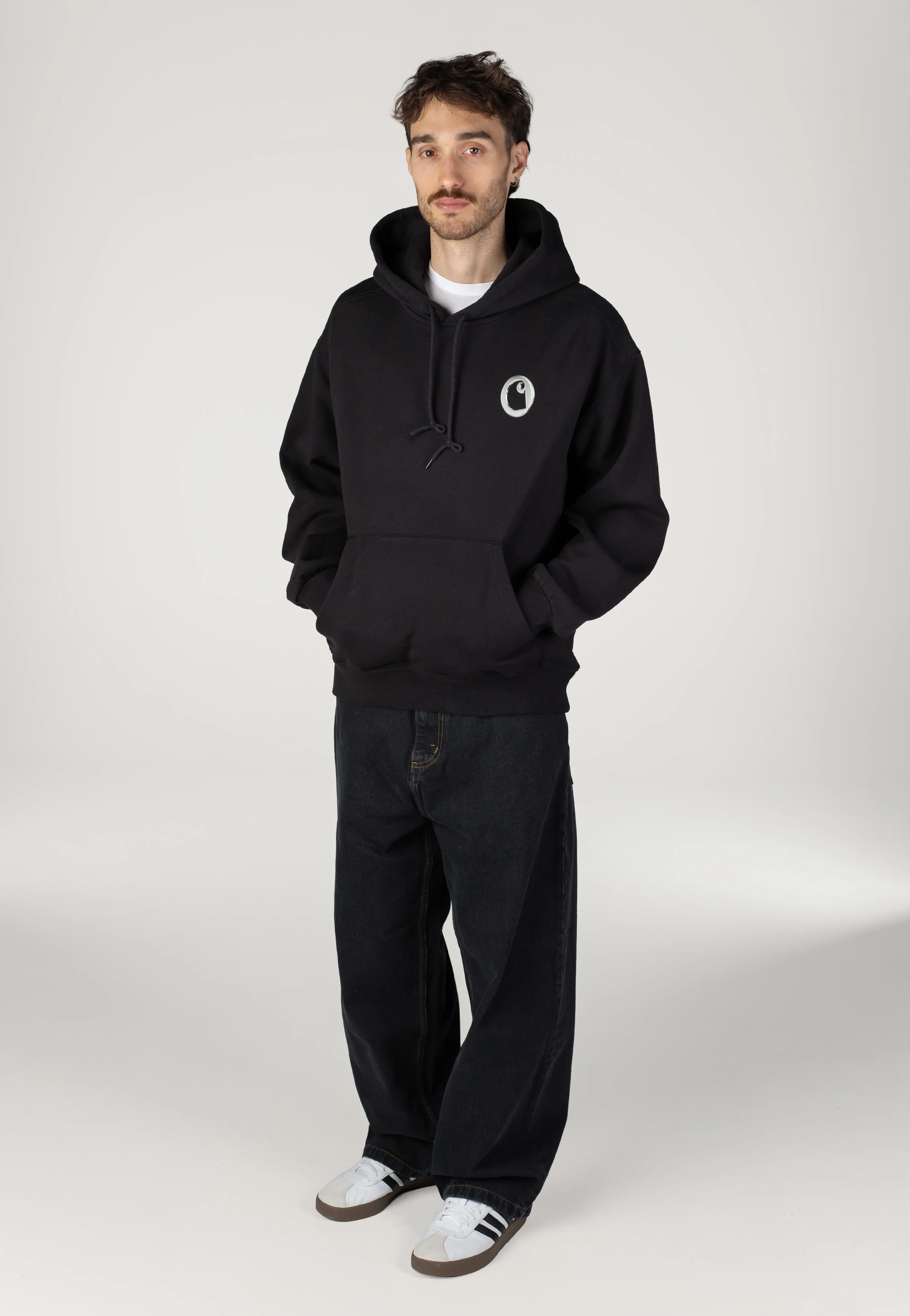 Carhartt WIP - Hooded Charm Link Stone Washed Black/Silver - Hoodie - Image 3