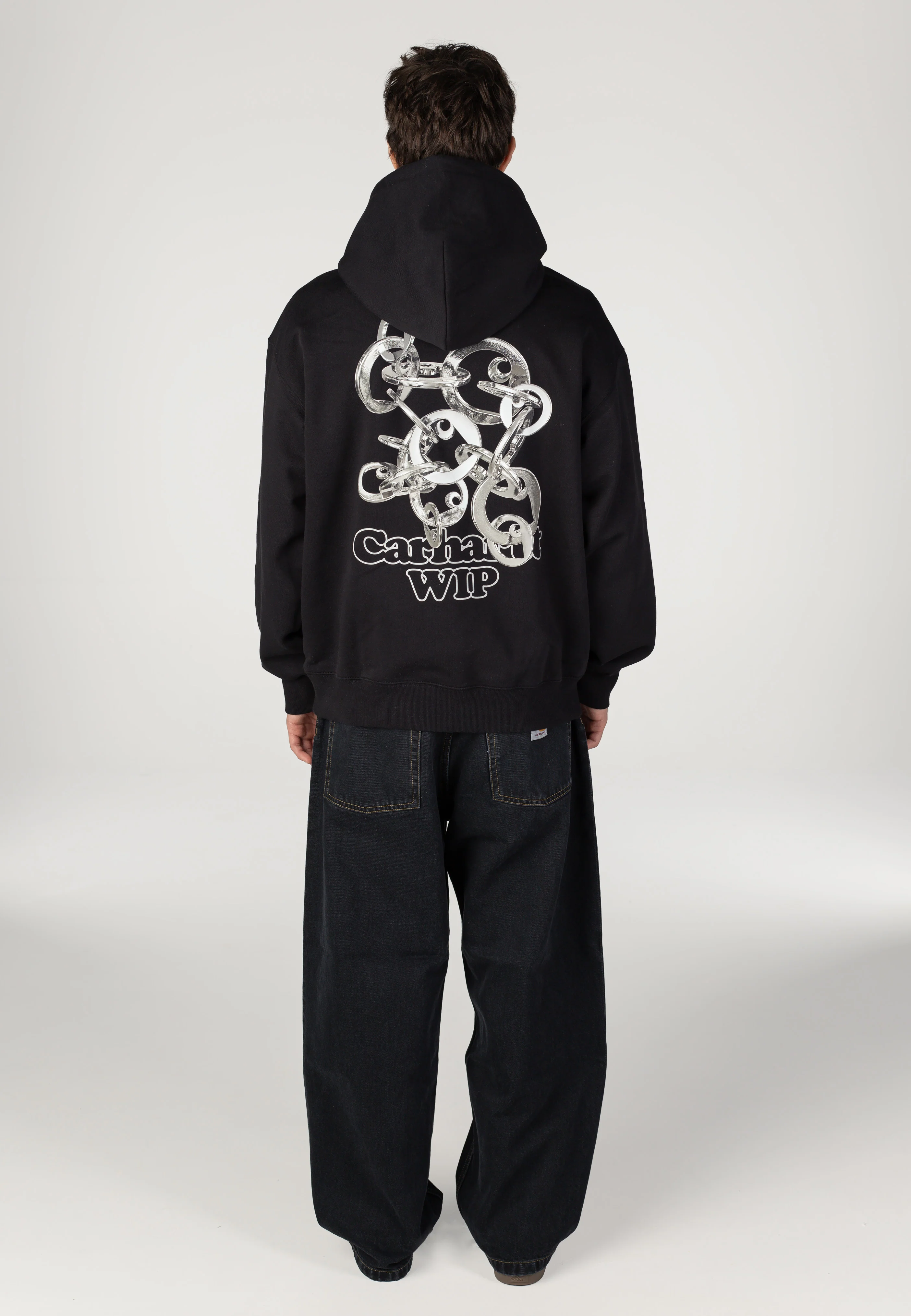 Carhartt WIP - Hooded Charm Link Stone Washed Black/Silver - Hoodie - Image 4