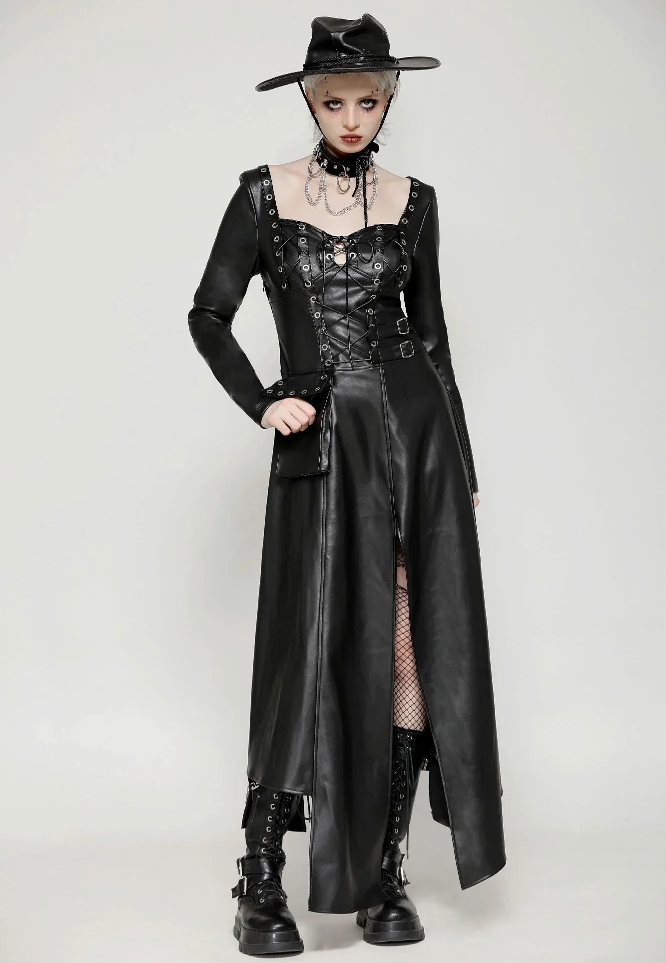 Dark In Love - Edgy Leather Punk Asymmetrical - Dress - Image 8
