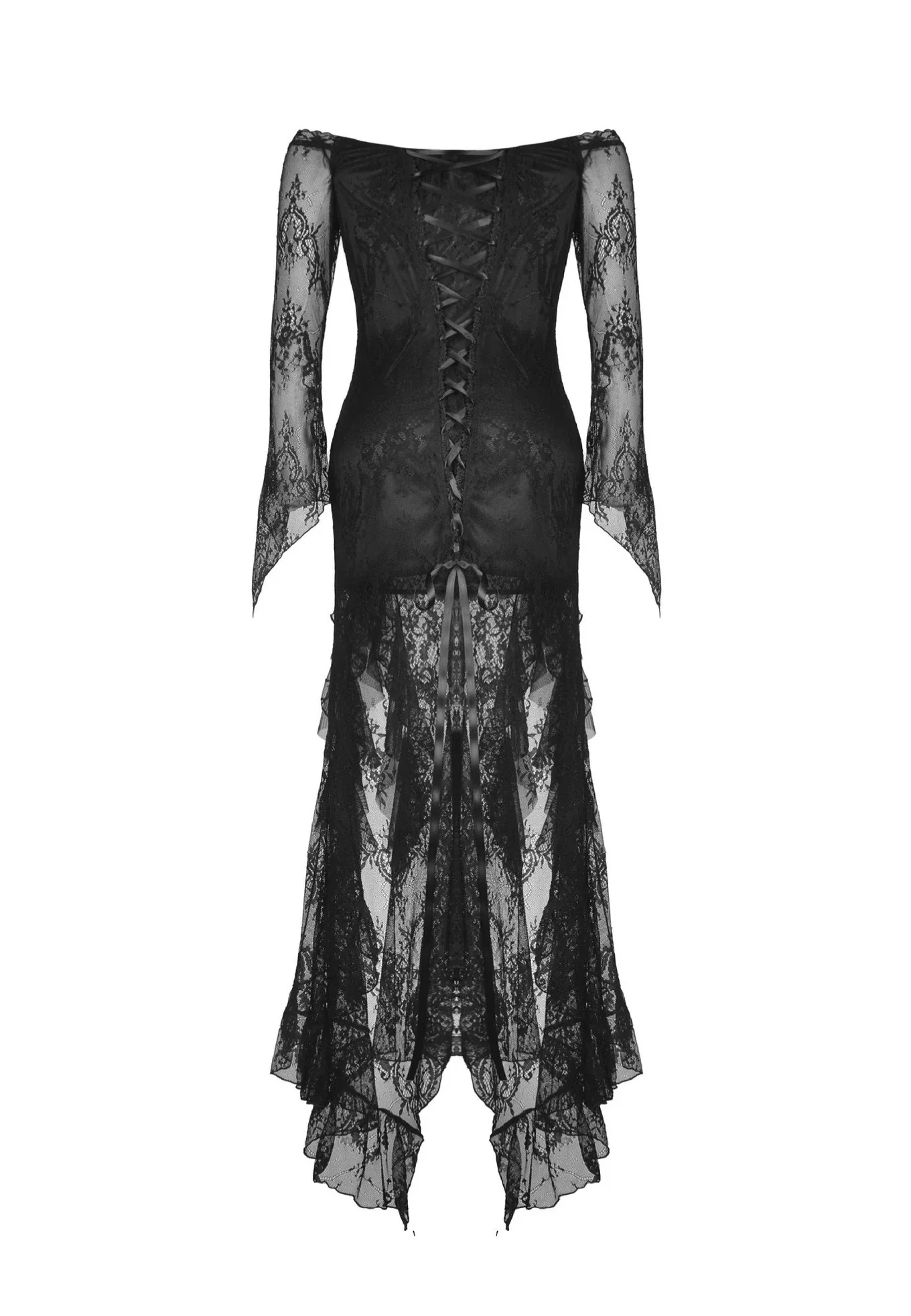 Dark in Love - Gothic Black Lace Frill Swallow Tail Mermaid - Dress - Image 7