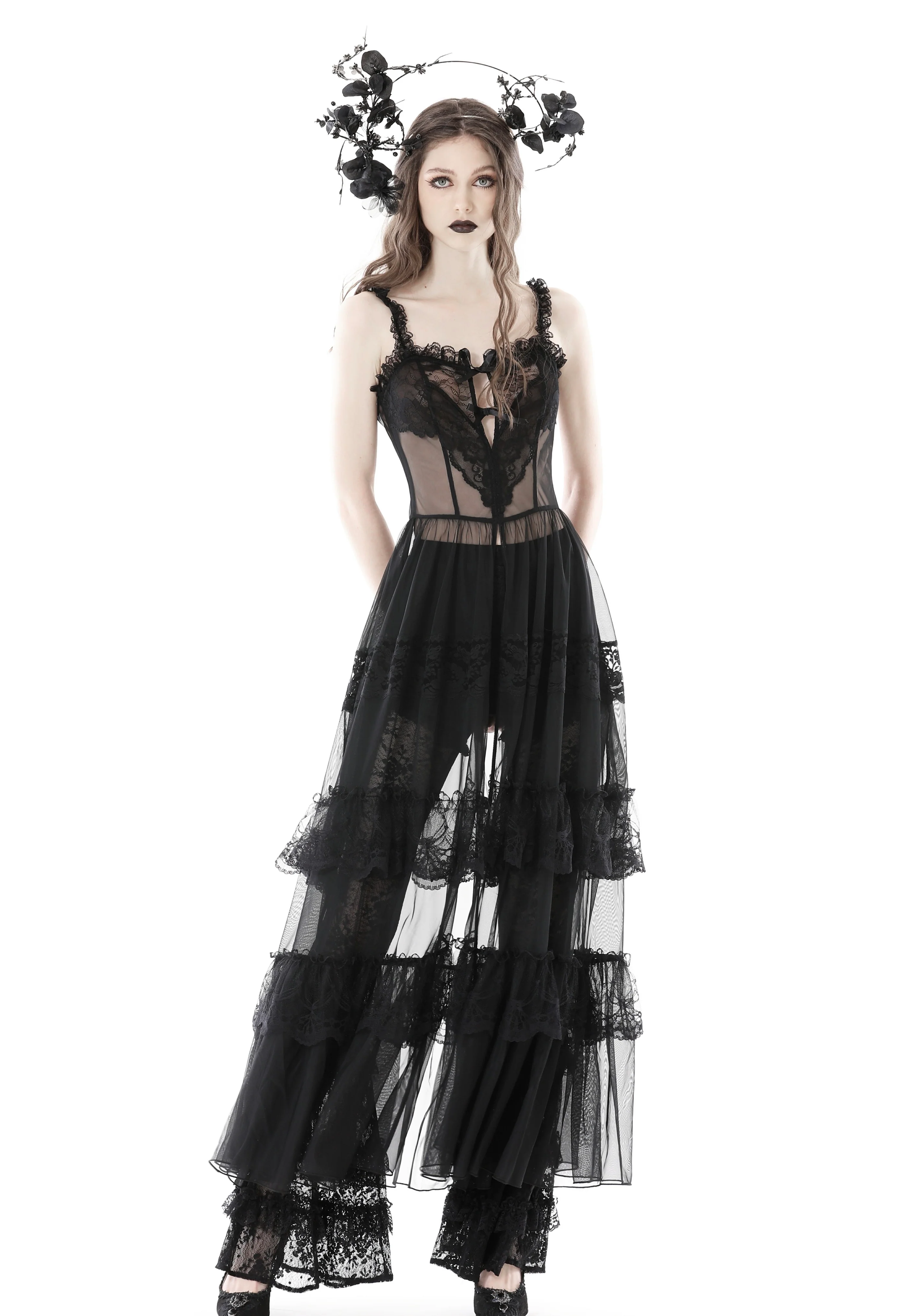Dark In Love - Gothic Sexy Transparent Hearted Layer Lace Mesh Black - Dress - Image 2