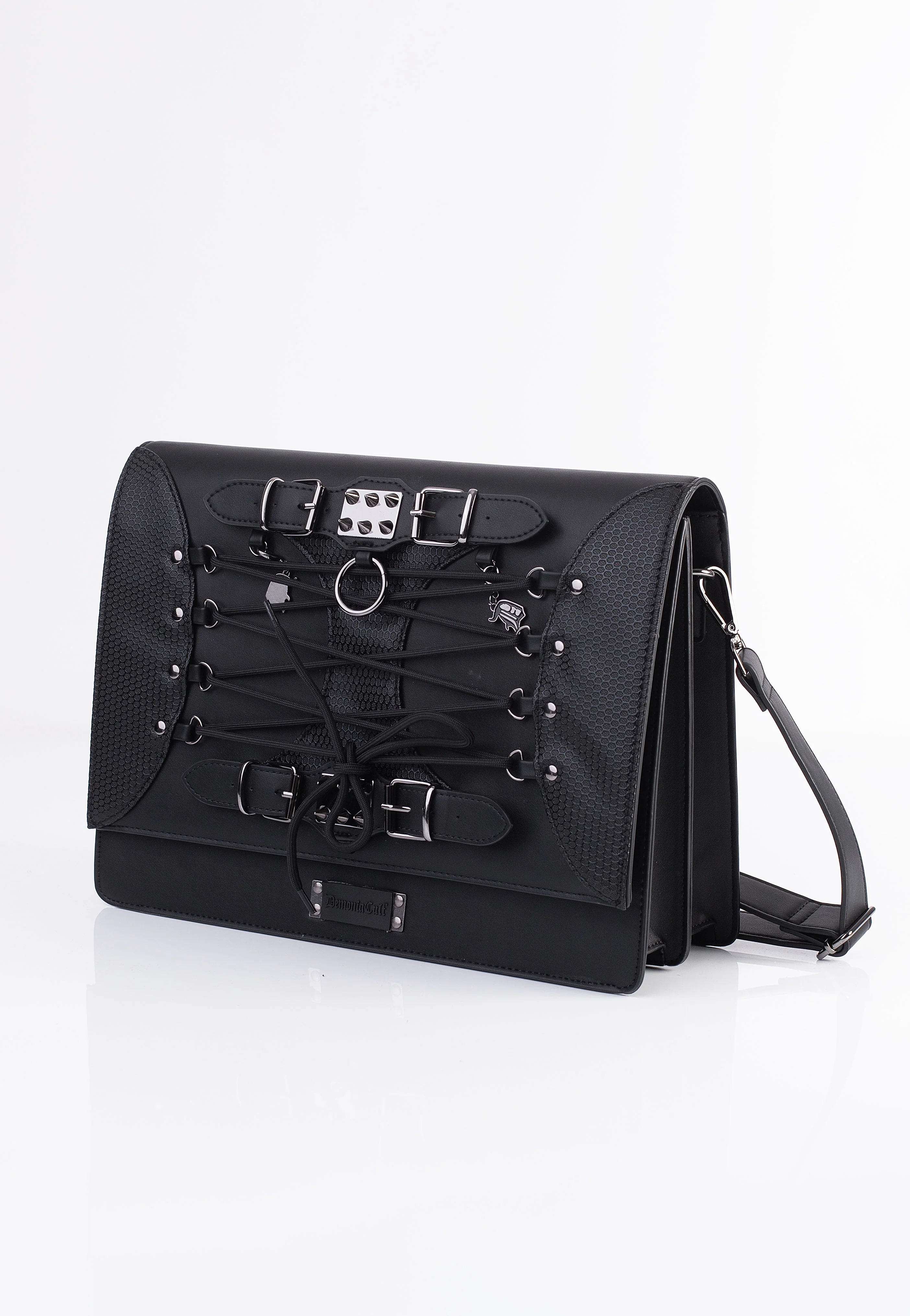 DemoniaCult - Faux Leather Large Crossbody Black - Messenger Bag - Image 3