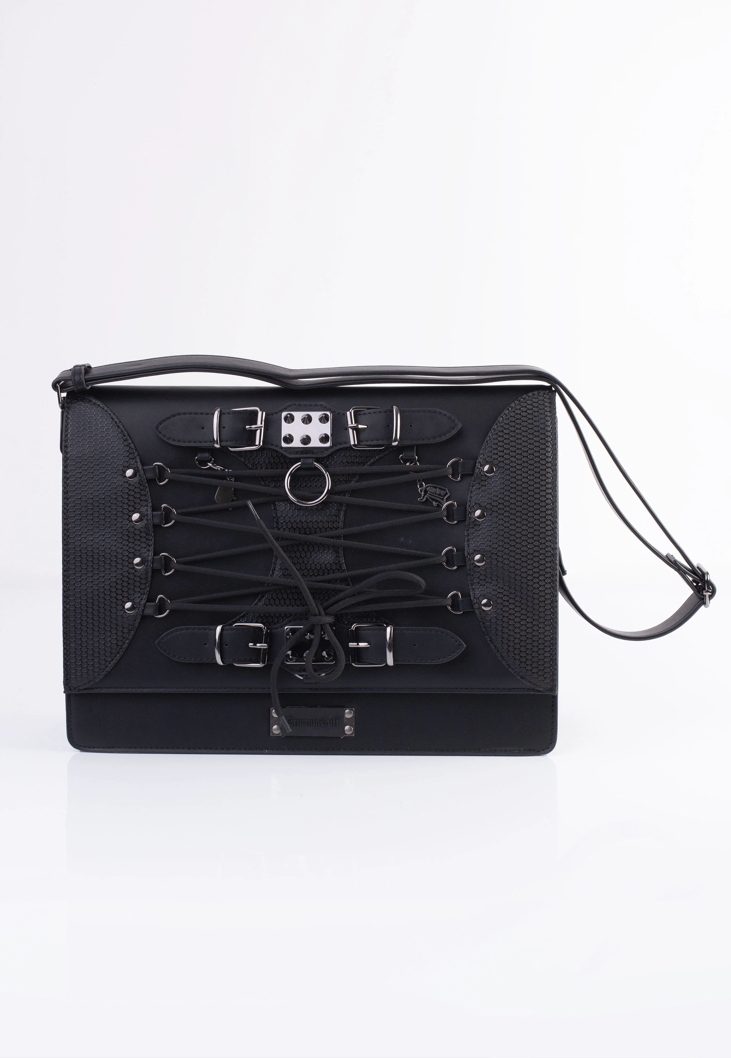 DemoniaCult - Faux Leather Large Crossbody Black - Messenger Bag - Image 6