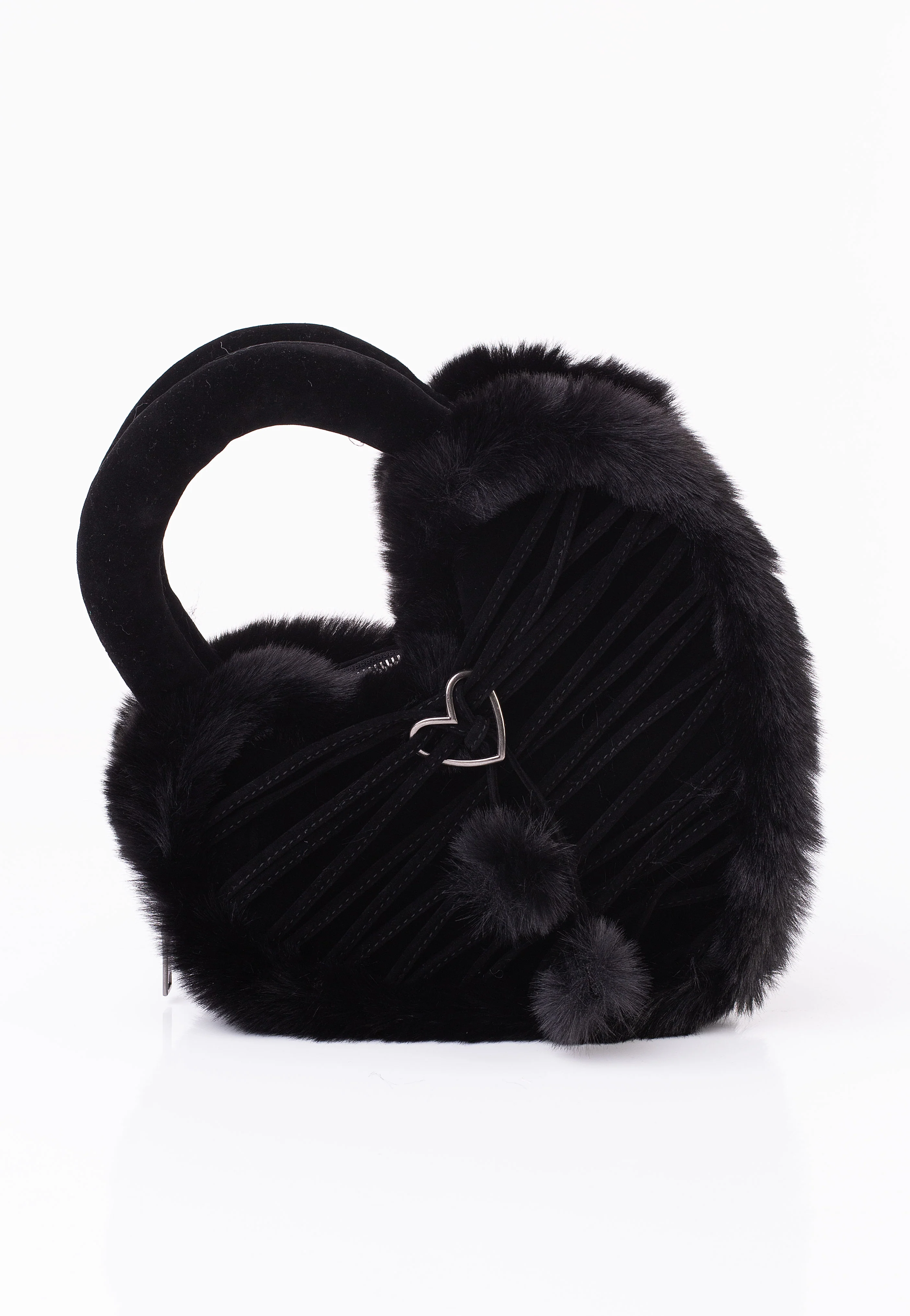 DemoniaCult - Faux Suede And Fur Heart Shaped Black - Bag - Image 4