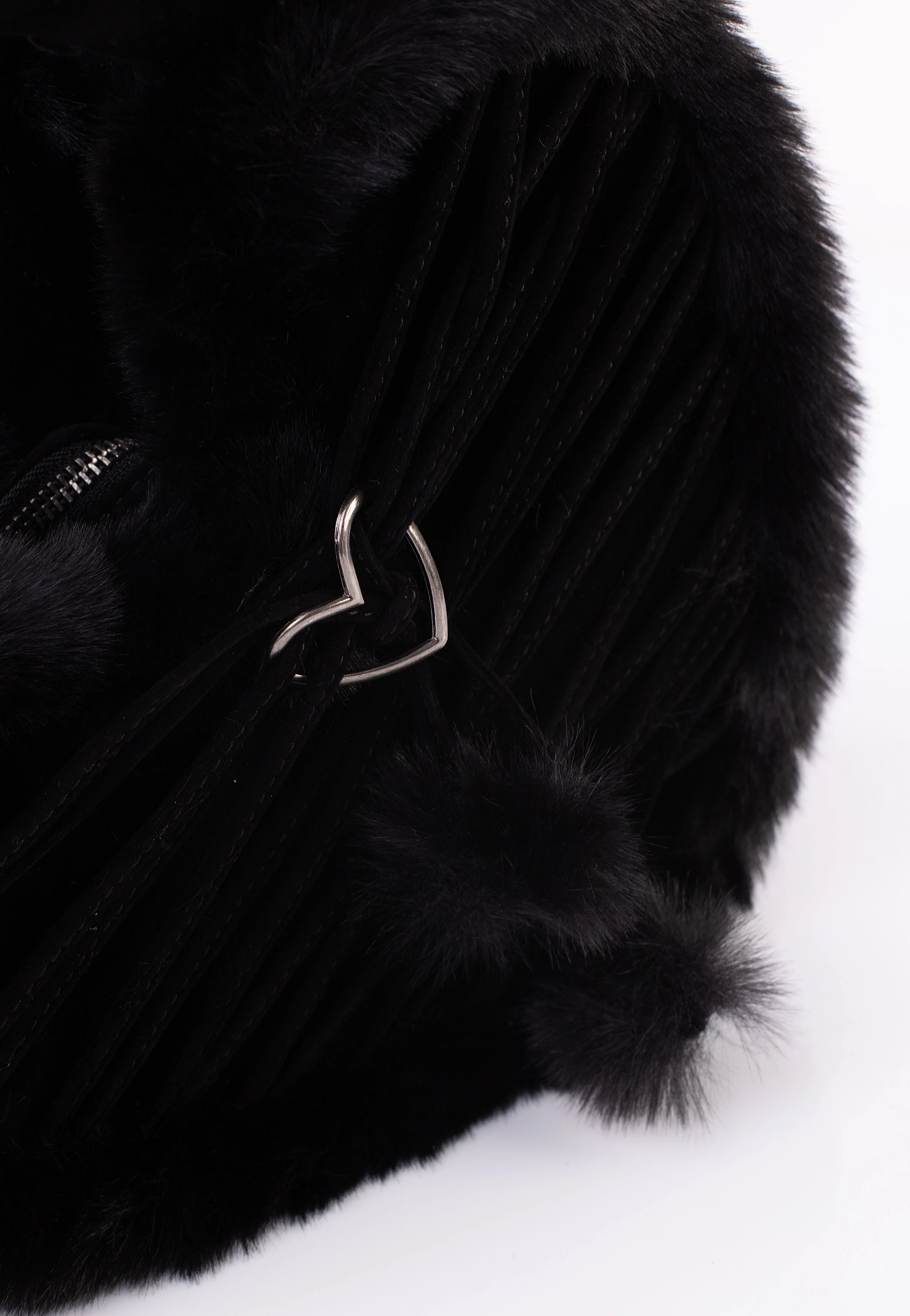 DemoniaCult - Faux Suede And Fur Heart Shaped Black - Bag - Image 5