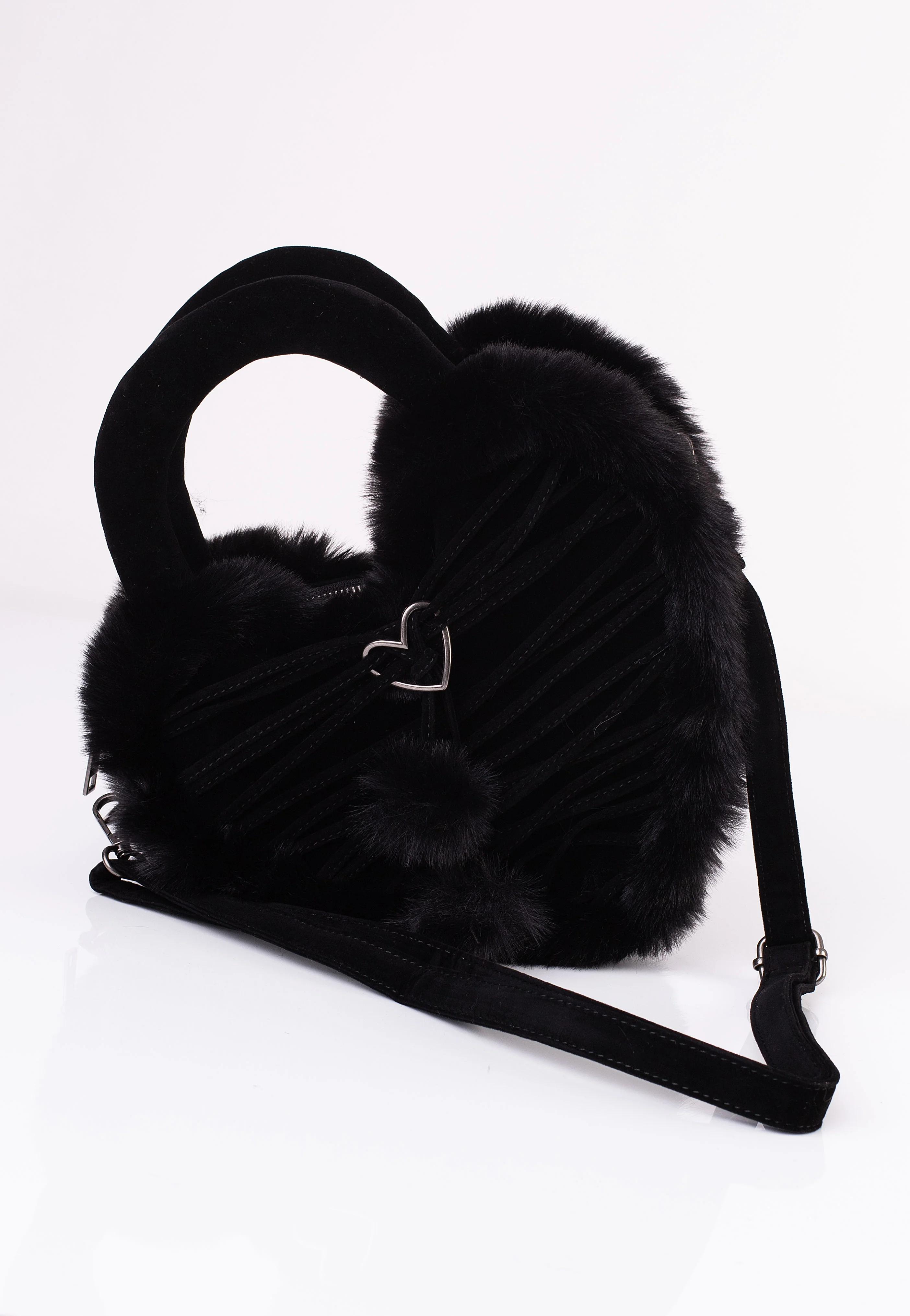 DemoniaCult - Faux Suede And Fur Heart Shaped Black - Bag - Image 8