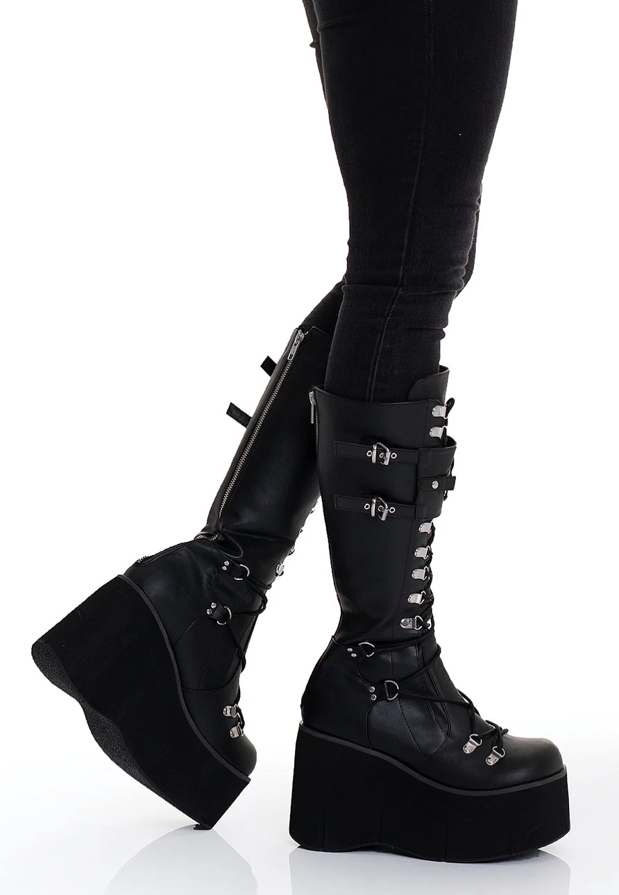 Kera 200 Lace Up Knee High Black Vegan Leather - Girl Shoes