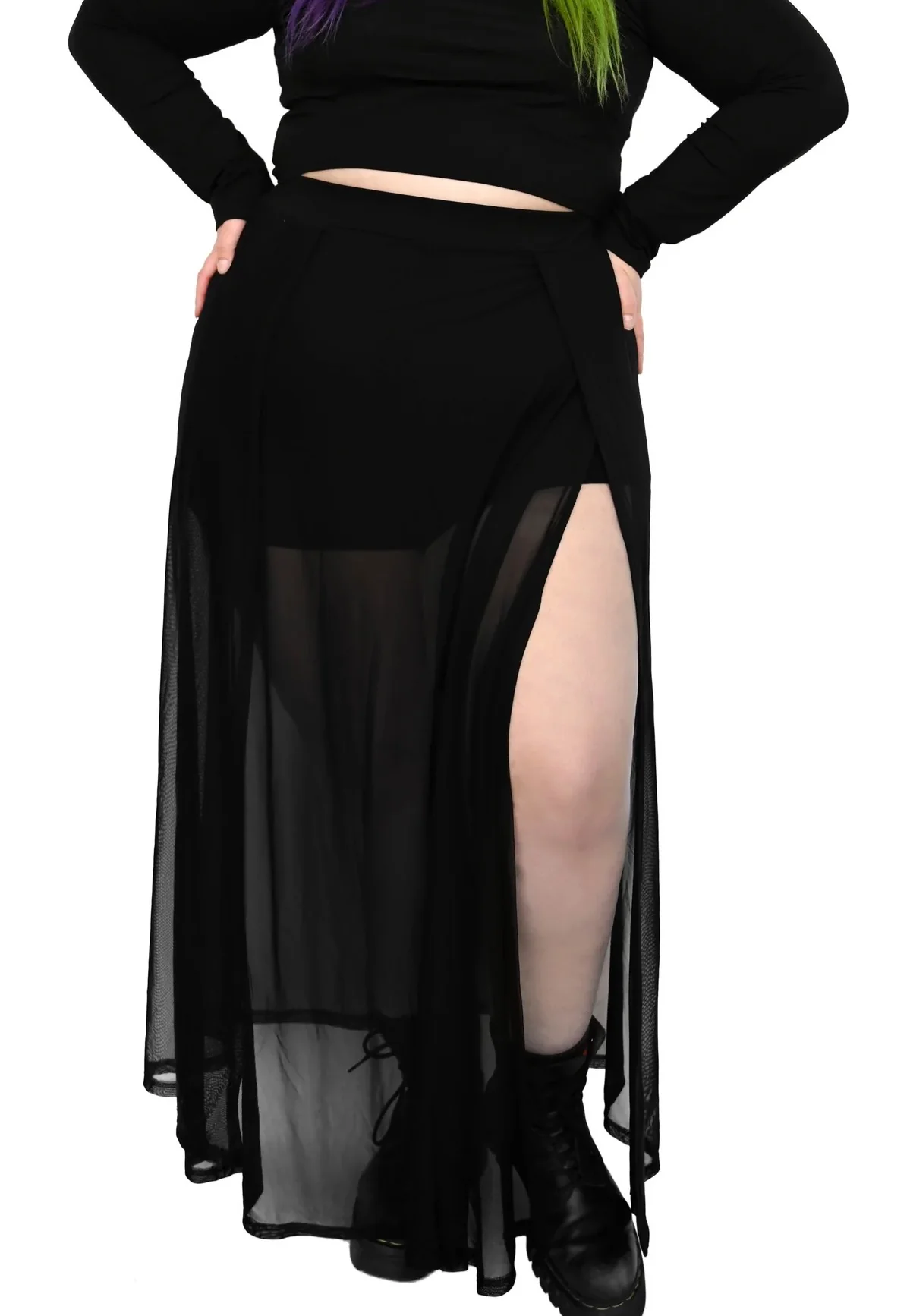 Foxblood - Mesh Darla Maxi With Built In Shorts Black - Skirt - Image 2