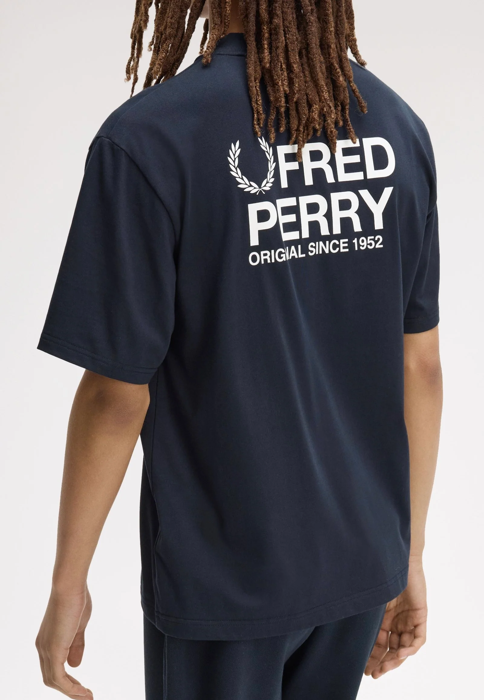 Back Print Fred Perry Text Navy - T-Shirt - Image 2