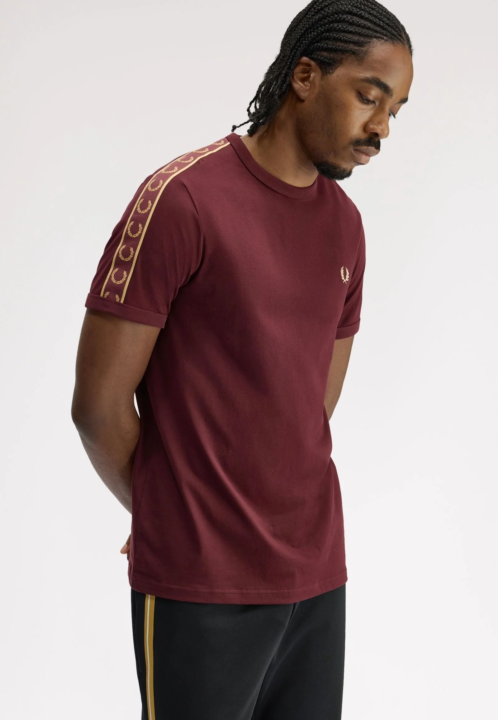 Fred Perry - Contrast Tape Ringer Oxblood/Champagne - T-Shirt
