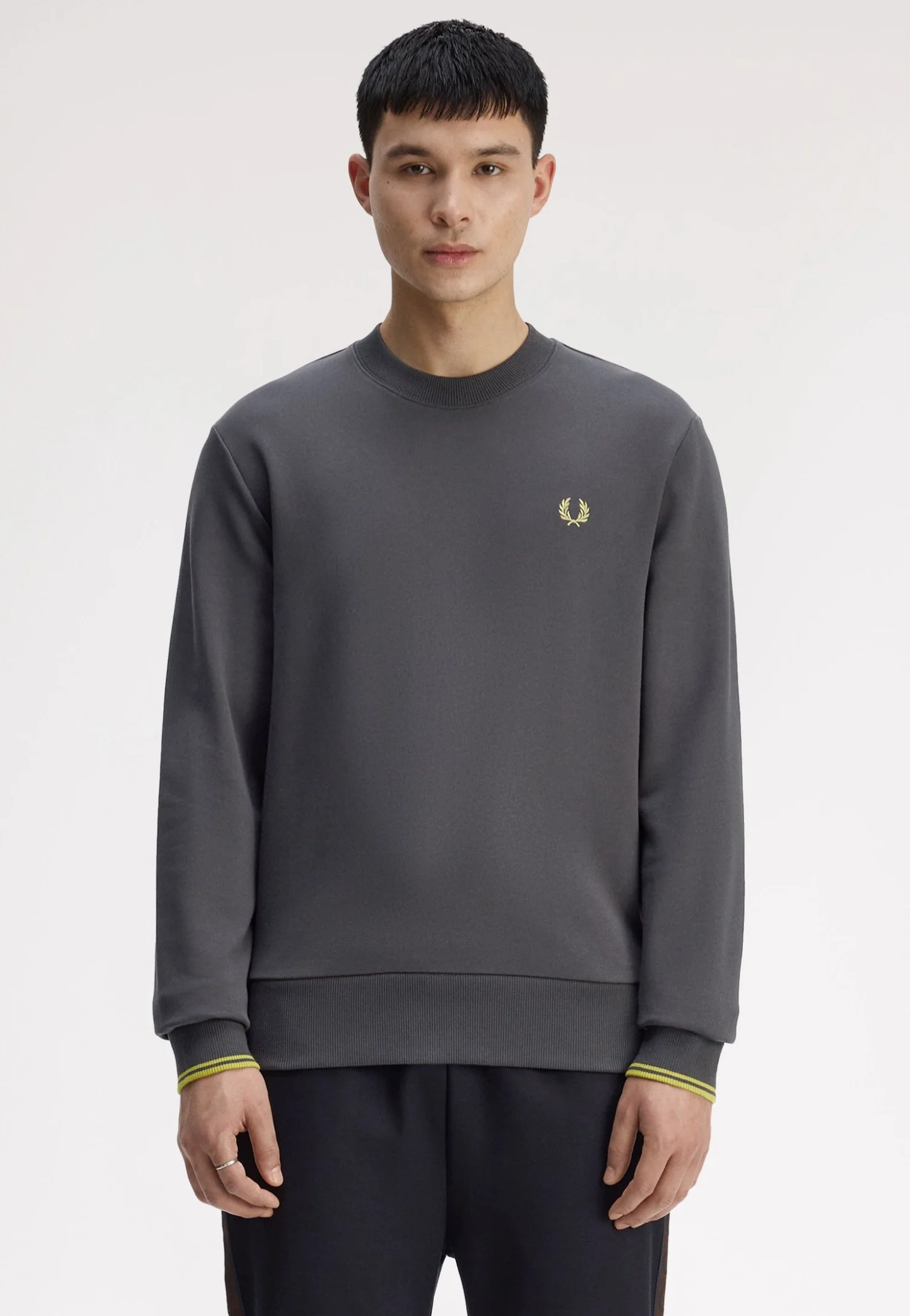 Fred Perry - Crew Neck Anchor Grey/Tennis Ball Yellow - Sweater - Image 4