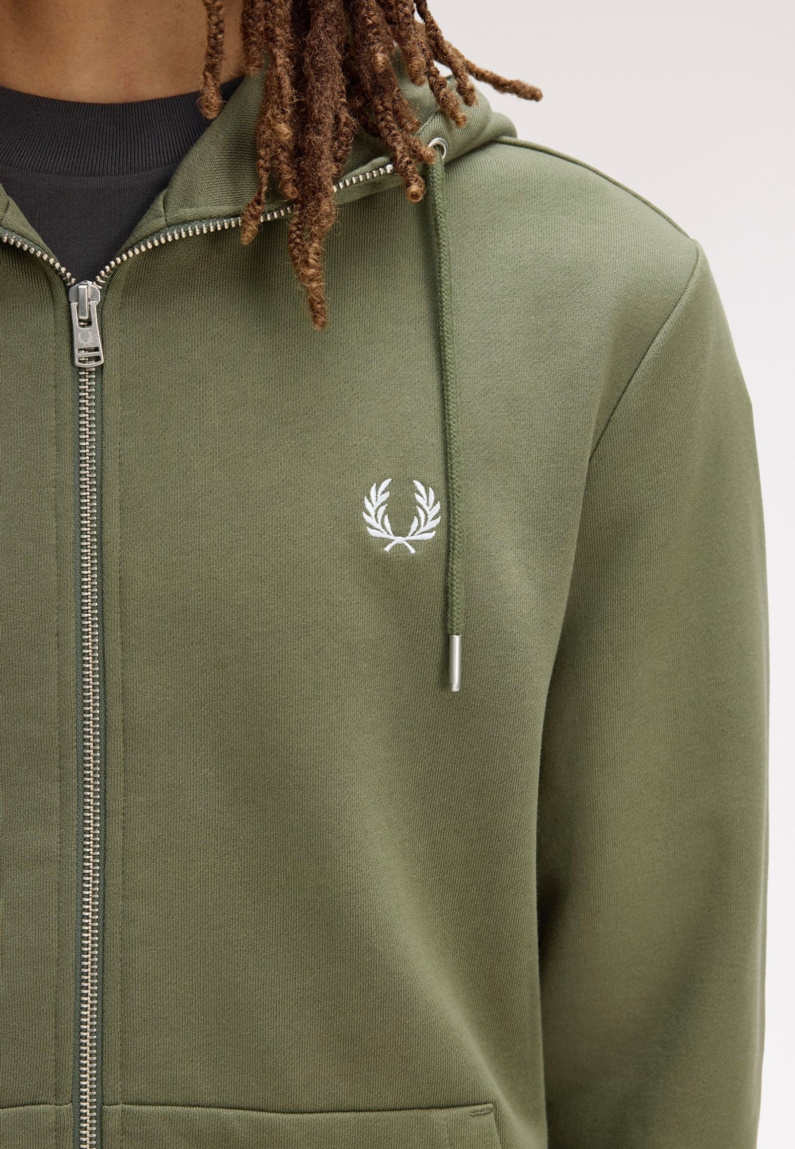 Hooded Zip-Through Laurel Wreath Green/Ecru/Dusky Blue - Zipper - Image 5