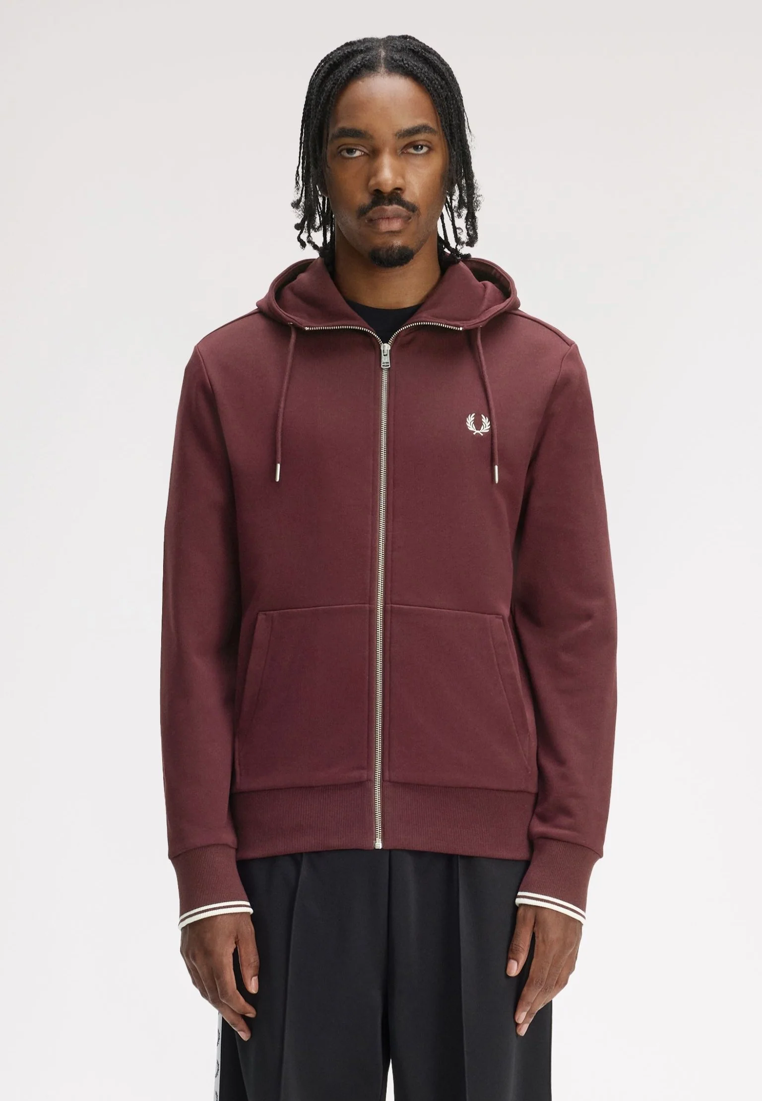 Fred Perry - Hooded Zip Through Oxblood/Ecru/Ecru - Zipper - Image 6