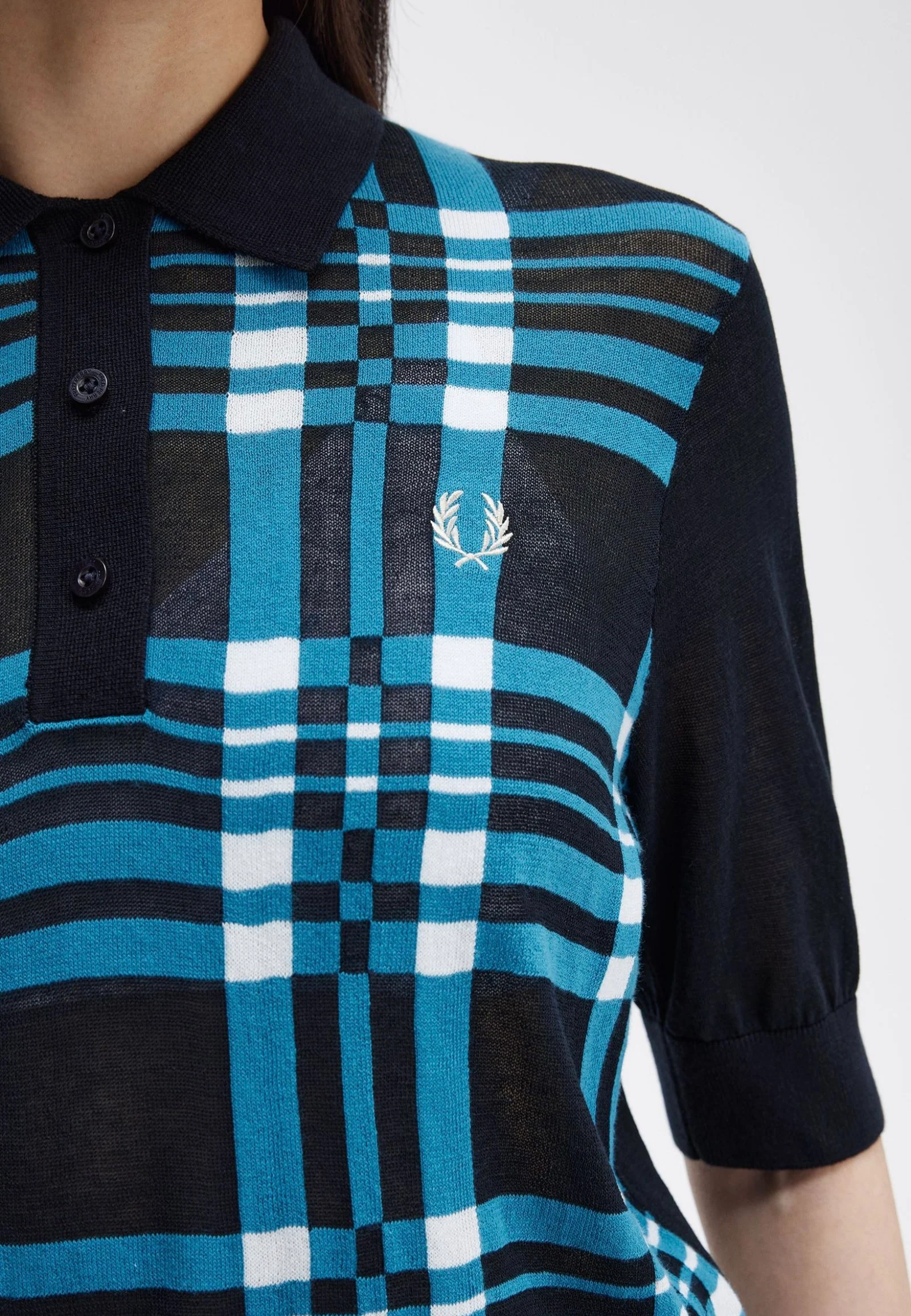 Fred Perry - Sheer Tartan Knitted Navy - Polo - Image 6
