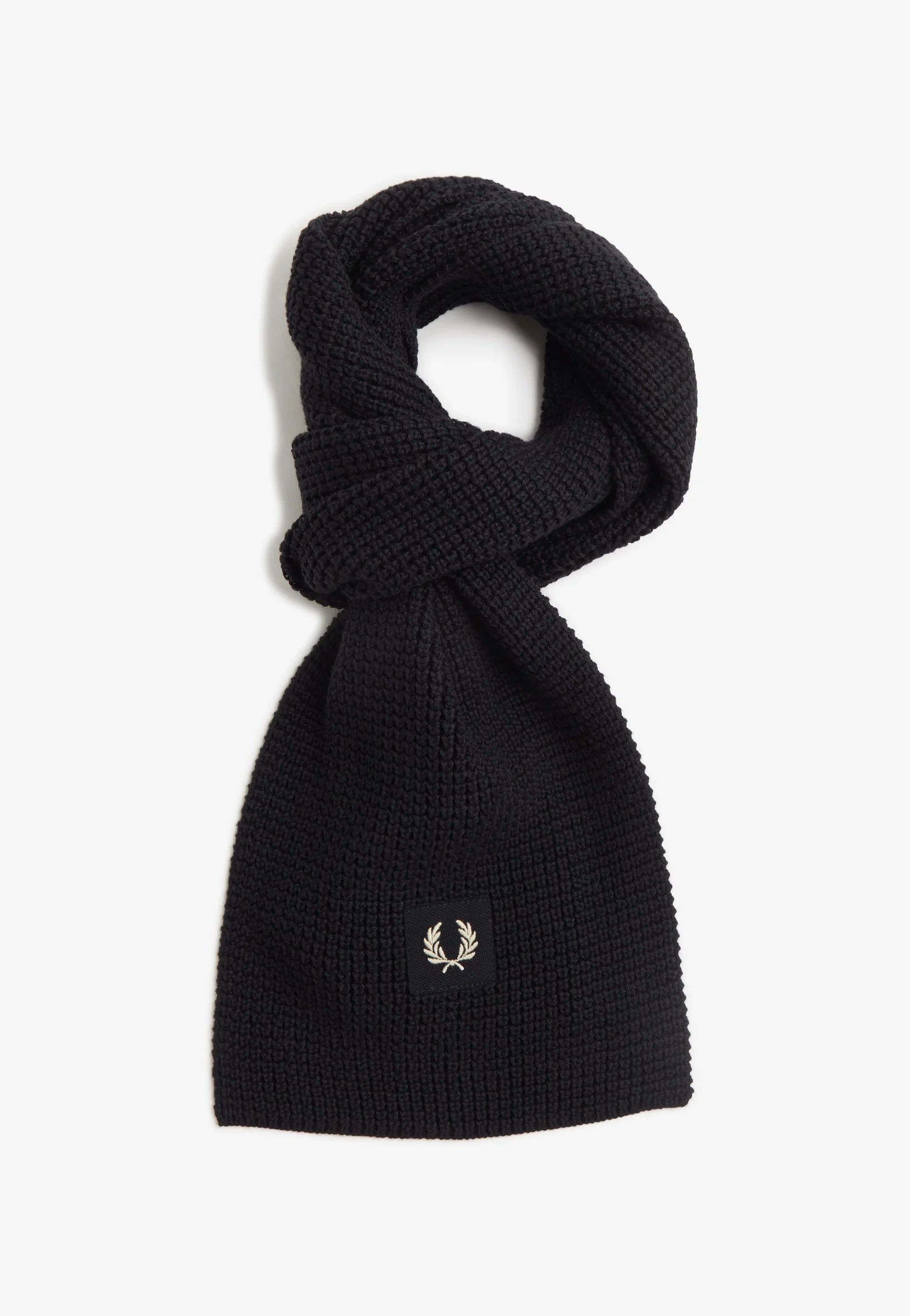 Fred Perry - Waffle Knit Patch Branded Rib Black/Oatmeal - Scarf - Image 2