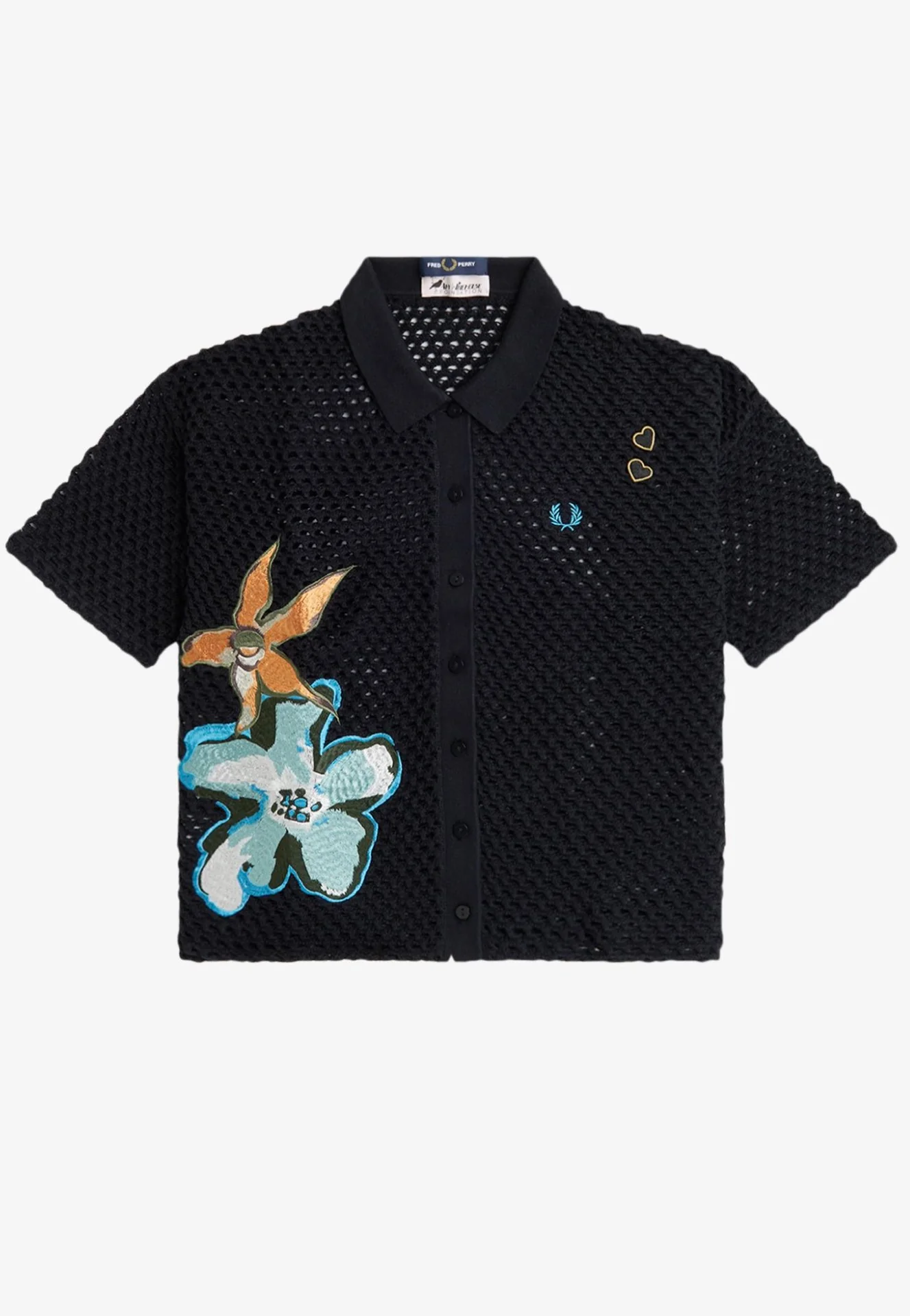 Fred Perry x Amy Winehouse - Embroidered Open Knit Black - Shirt - Image 8