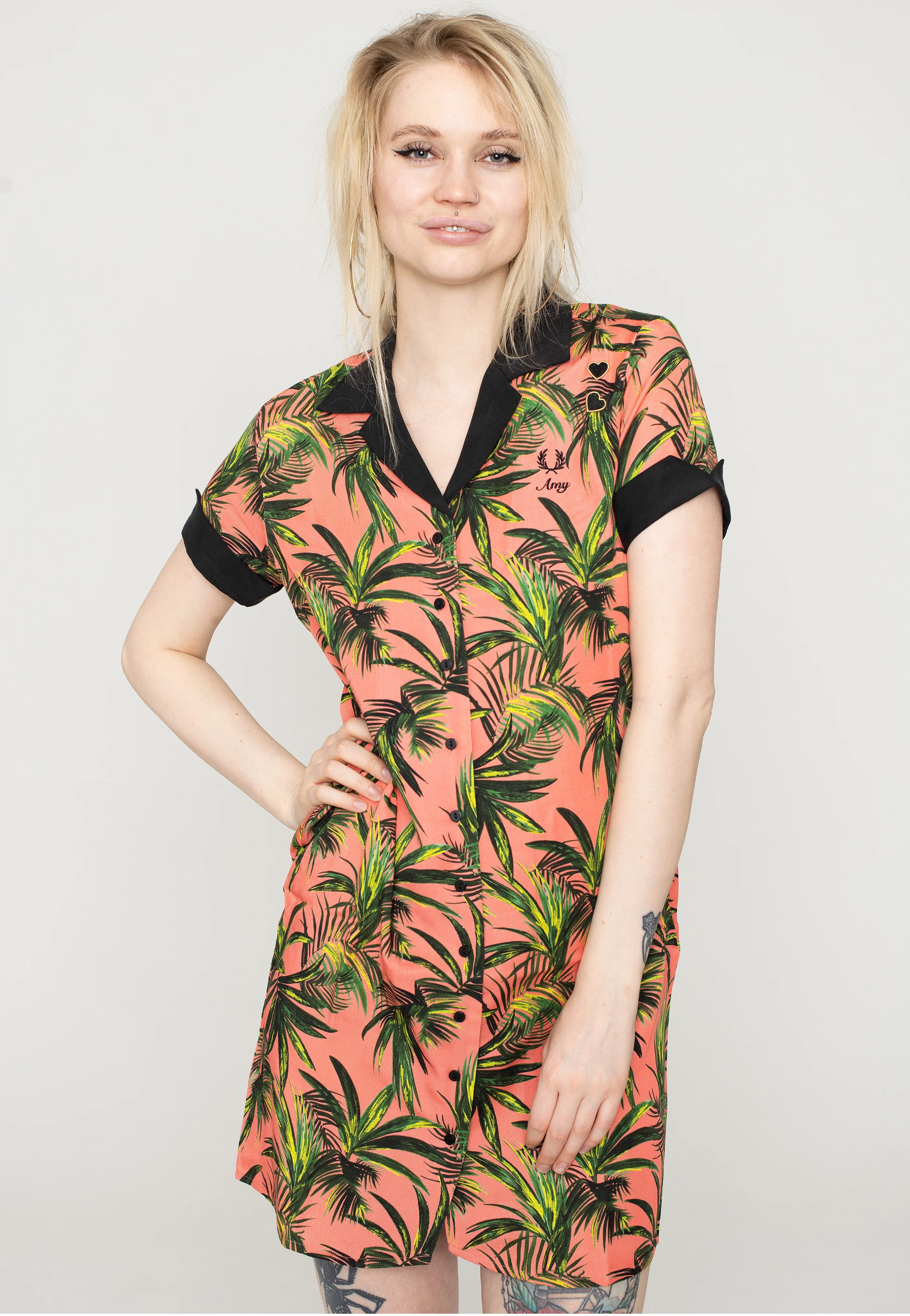 Fred Perry x Amy Winehouse - Palm Print Shirt Coral Heat - Dress