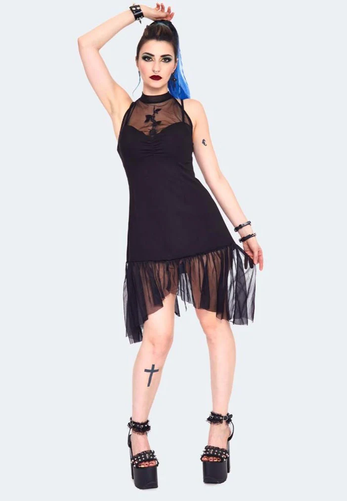Jawbreaker - Rose Embroidered Mesh Panel Black - Dress - Image 3