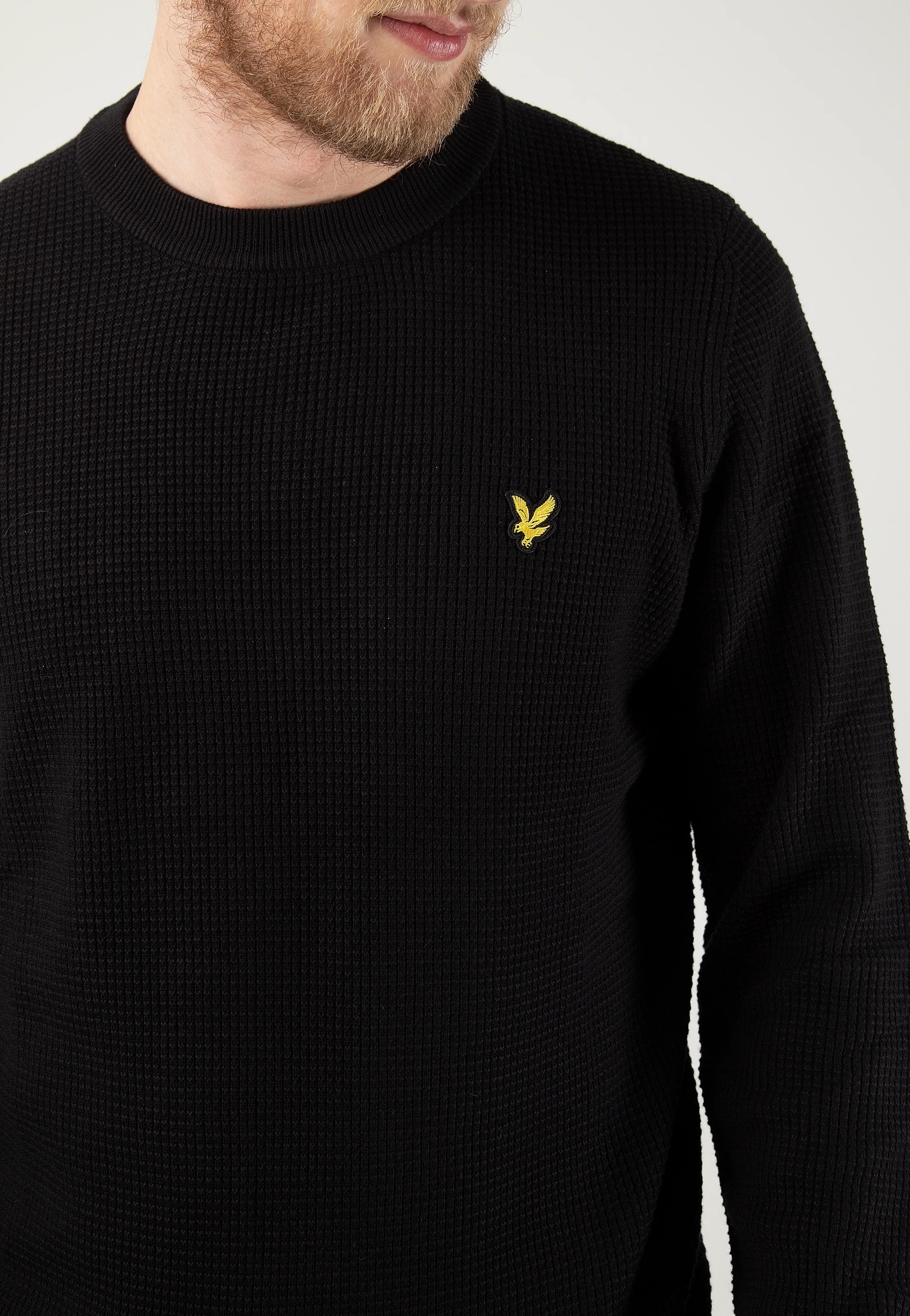 Lyle & Scott - Grid Knit Crew Neck Jet Black - Pullover - Image 3