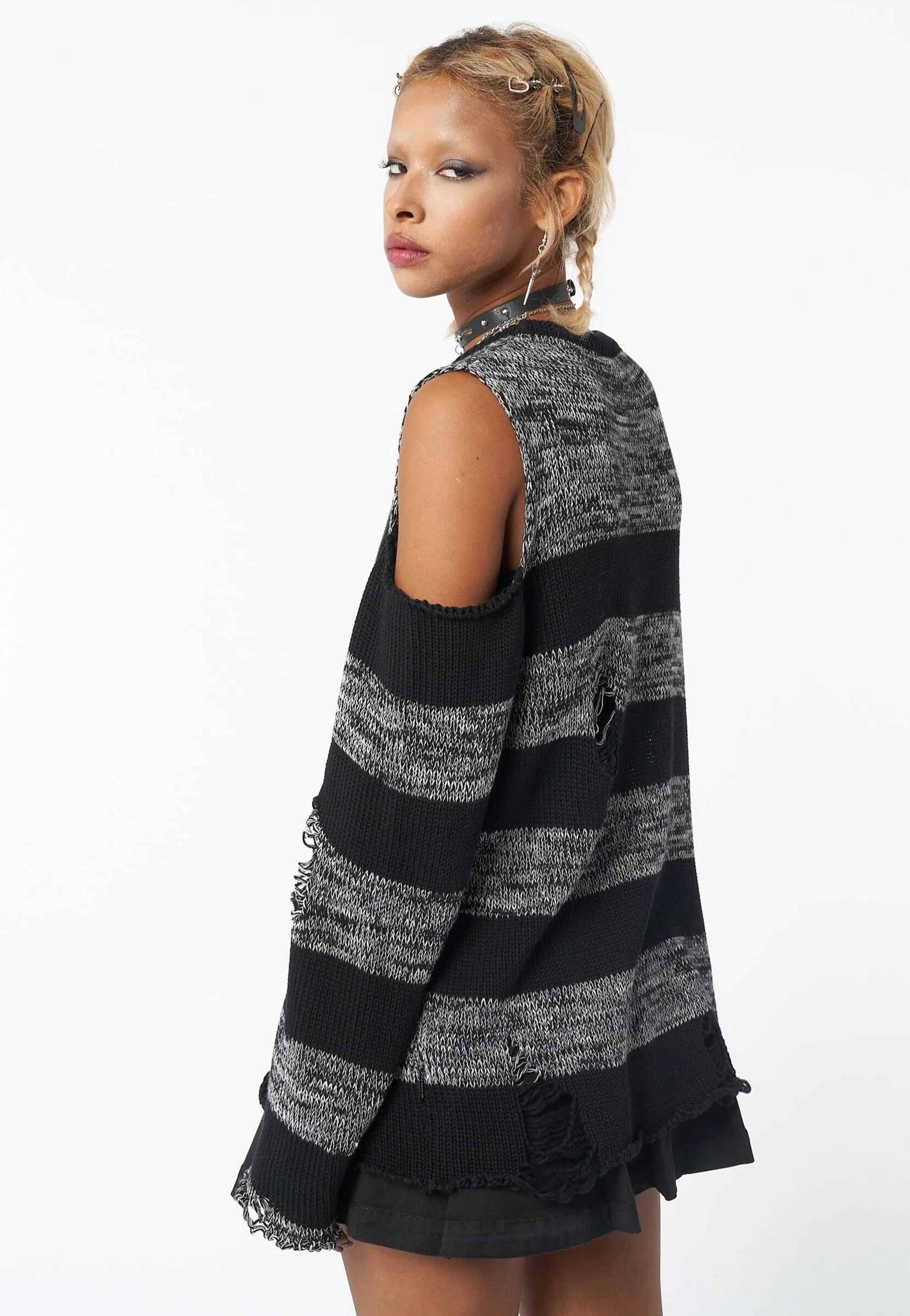 Minga London - Curtis Striped Knit Black/Grey - Pullover - Image 6