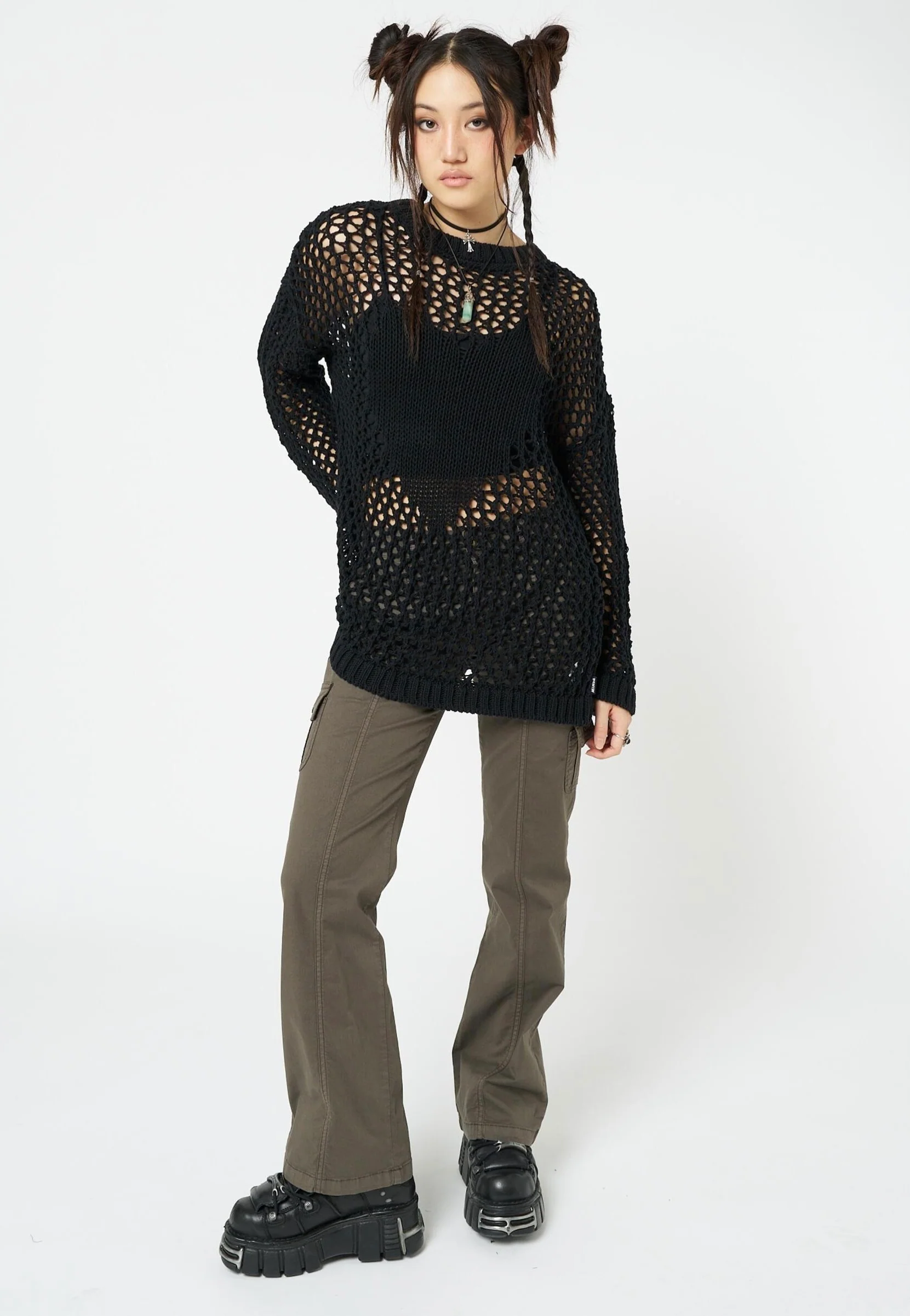 Minga London - Heart Stopper Open Knit Black - Pullover - Image 6