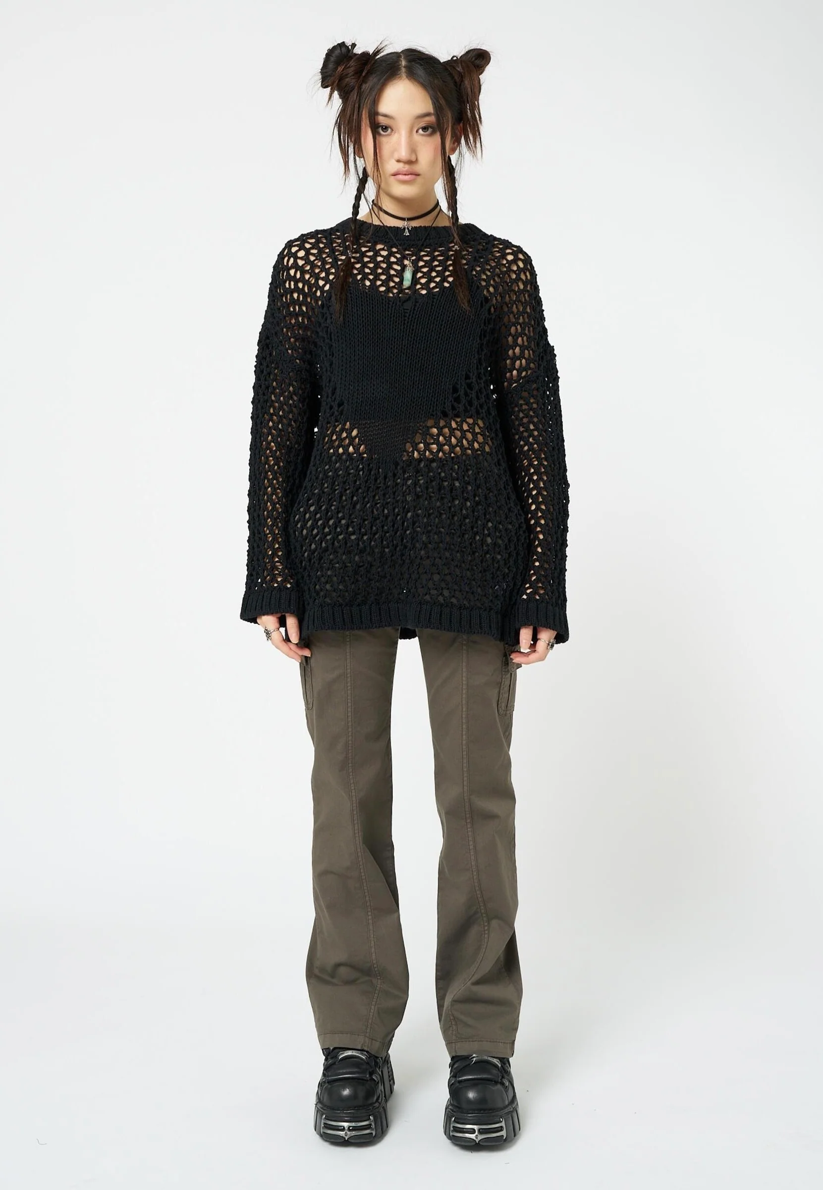 Minga London - Heart Stopper Open Knit Black - Pullover - Image 7