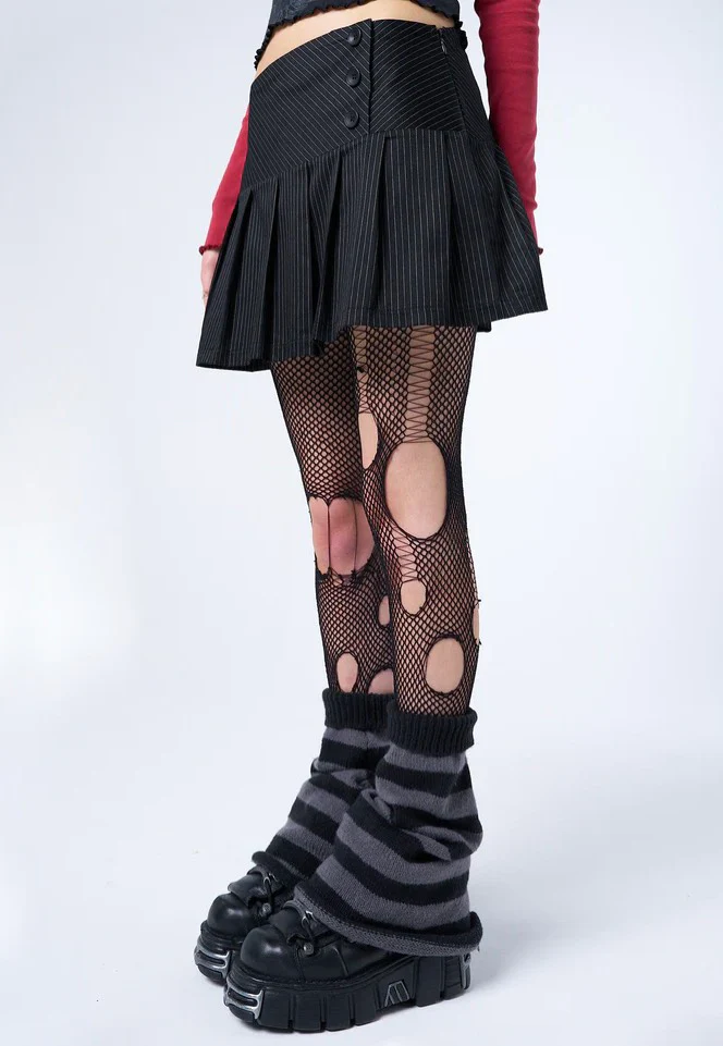 Minga London - Romy Pinstripe Pleated Mini Black - Skirt - Image 3