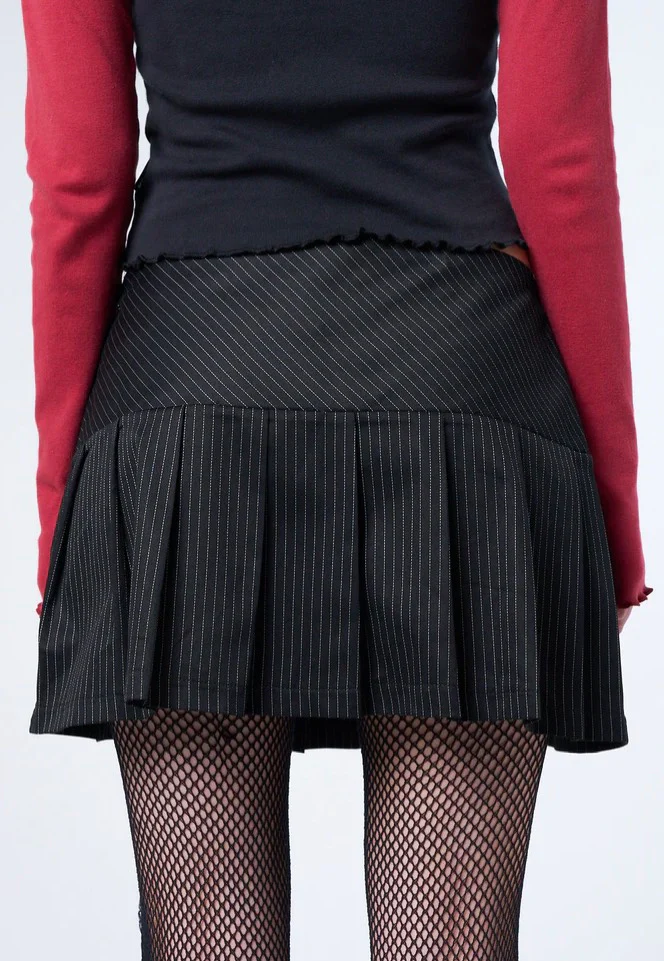 Minga London - Romy Pinstripe Pleated Mini Black - Skirt - Image 4