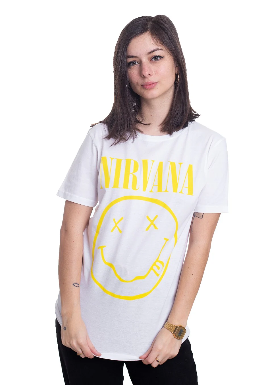 Nirvana - Yellow Happy Face White - T-Shirt - Image 5