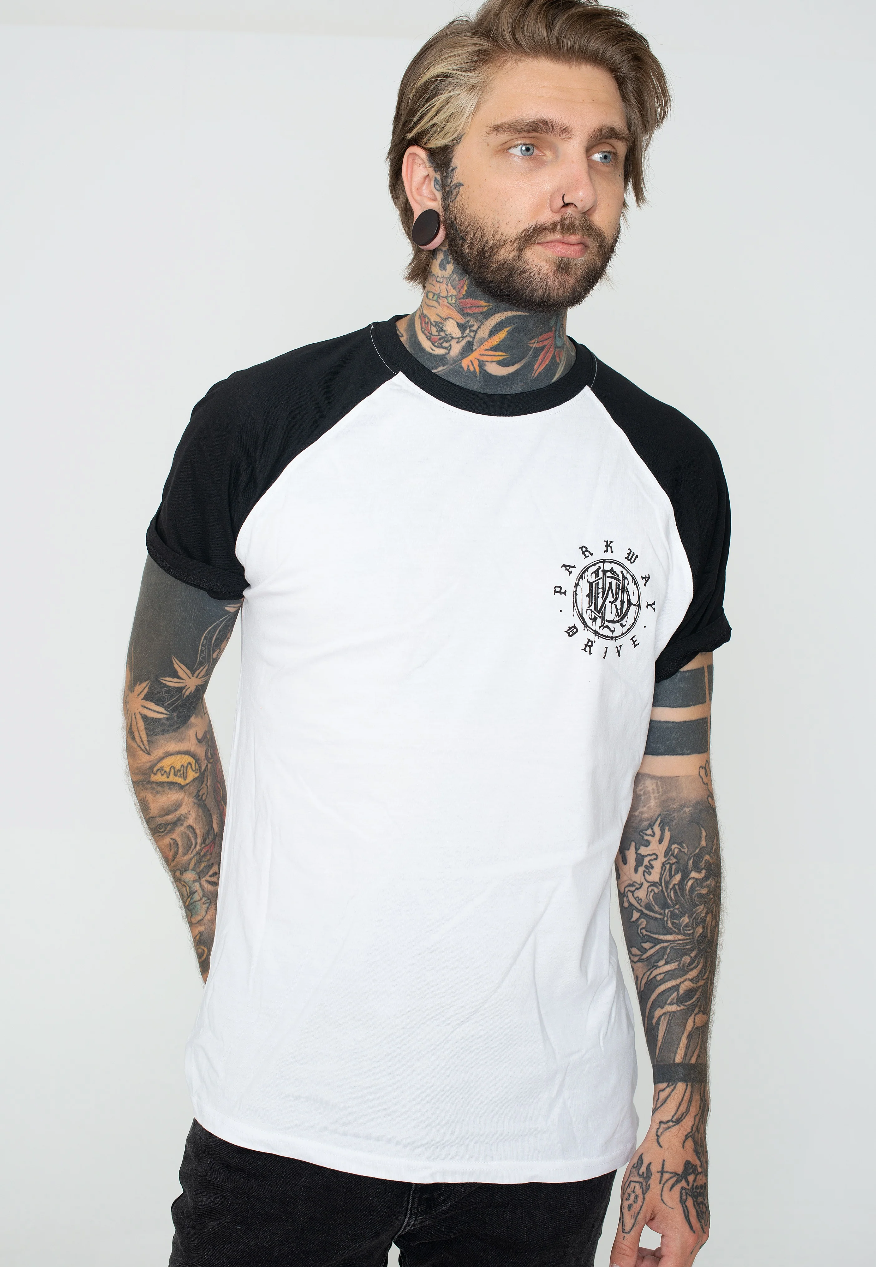 Parkway Drive - Glitch Logo White/Black Raglan - T-Shirt - Image 3