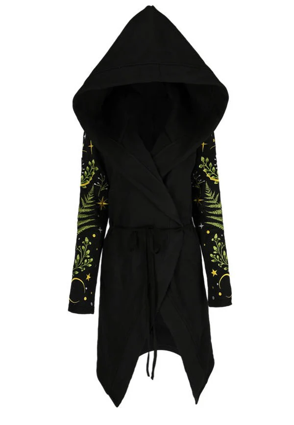Restyle - Long Pagan Herbal With Fern And Crescent Black - Cardigan - Image 10