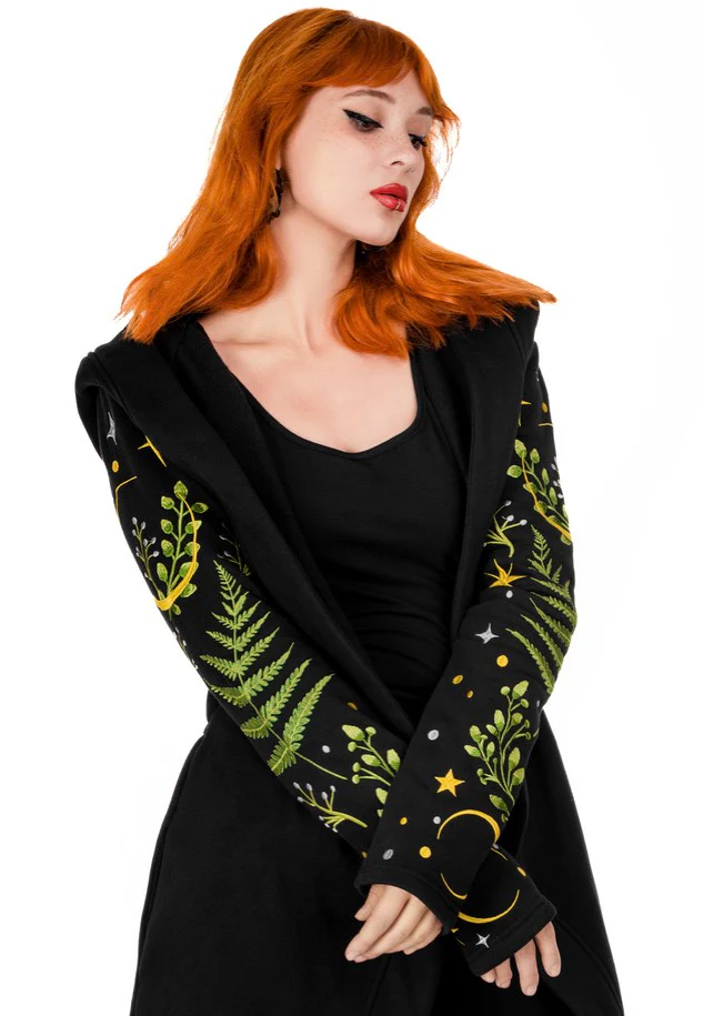 Restyle - Long Pagan Herbal With Fern And Crescent Black - Cardigan - Image 3