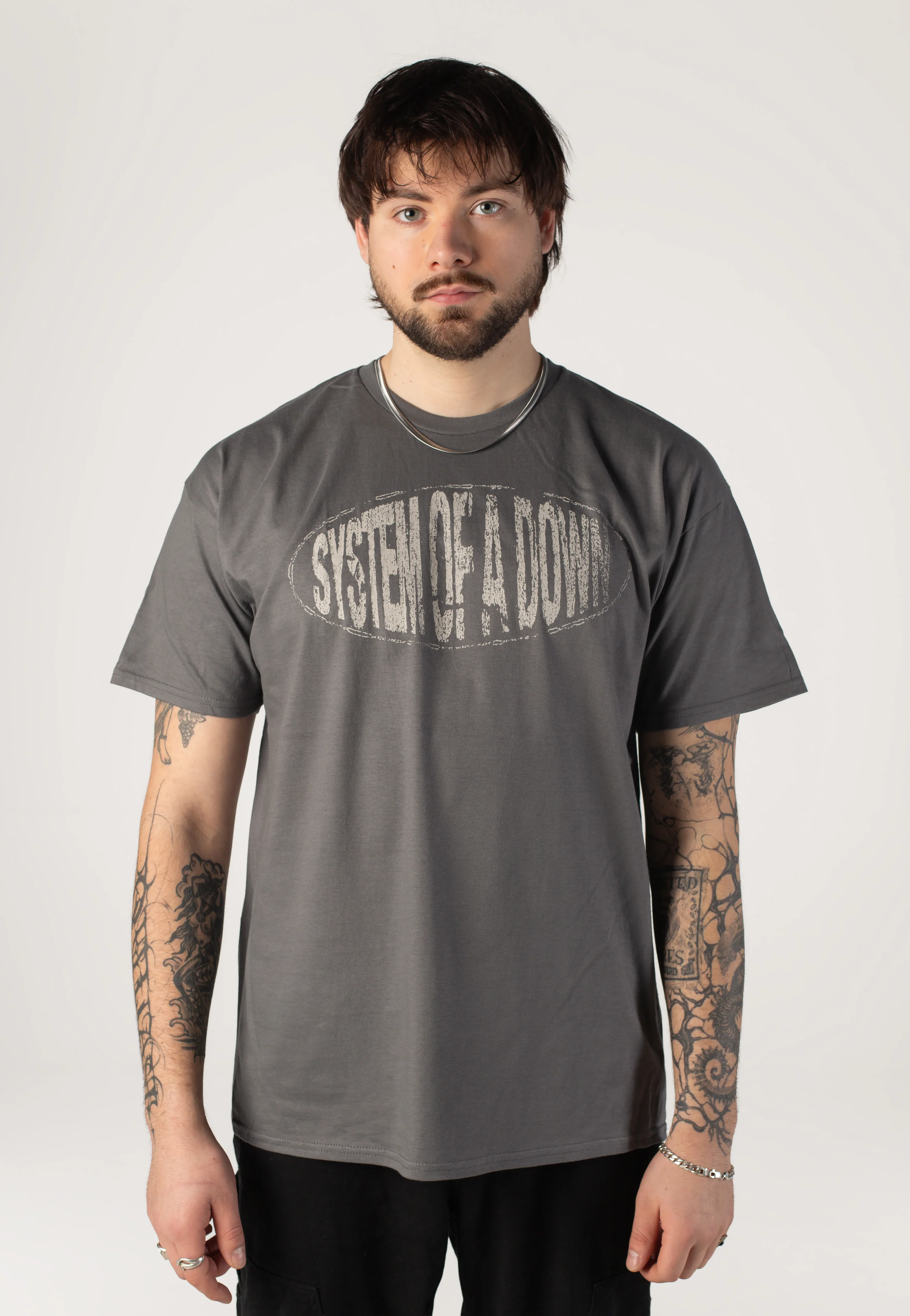 System Of A Down - Stretched Logo Charcoal - T-Shirt - Image 3