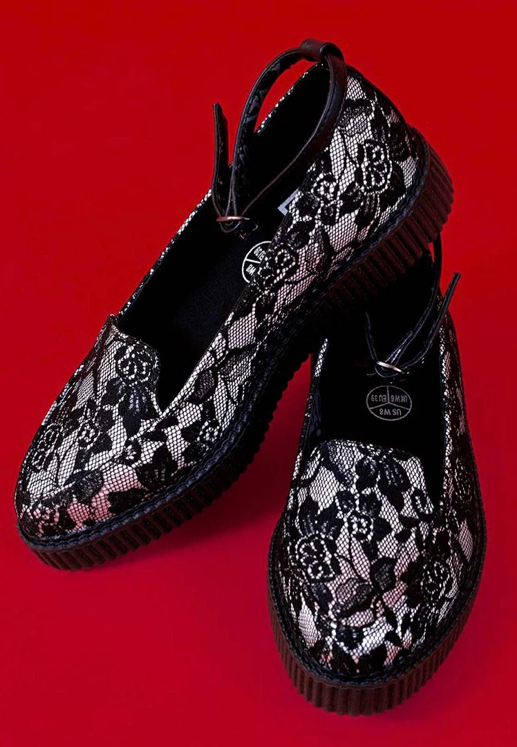 Ballet Creeper Ankle Strap Black/White Lace - Girl Shoes