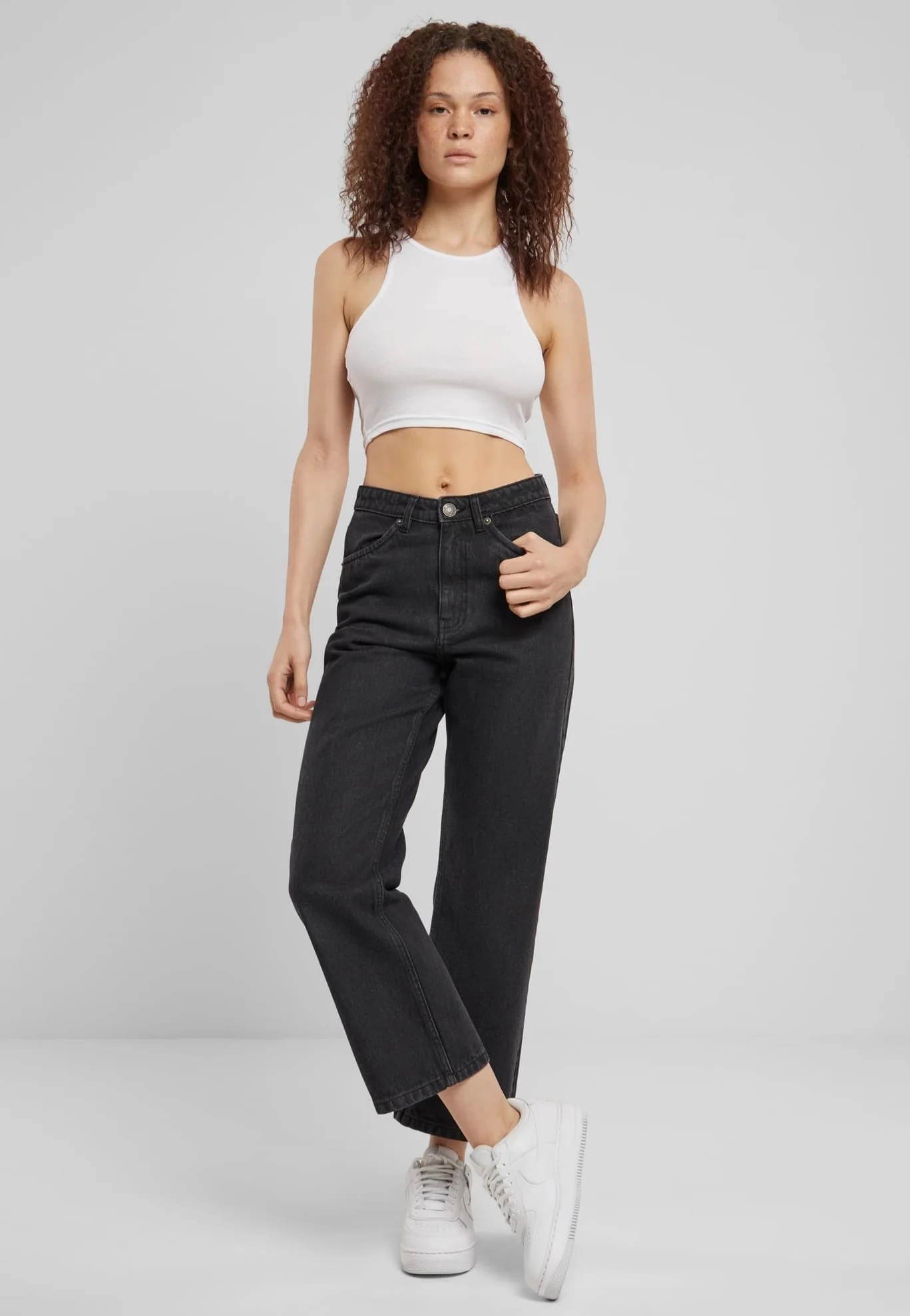 Urban Classics - Ladies Cropped Straight Leg Denim Black Washed - Jeans - Image 5
