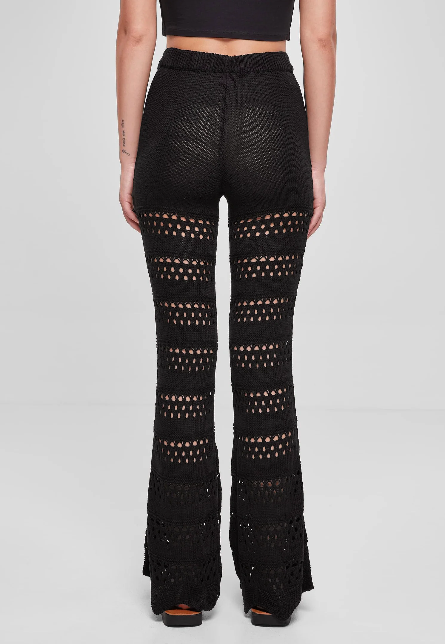Urban Classics - Ladies Flared Crochet Knit Black - Pants - Image 5