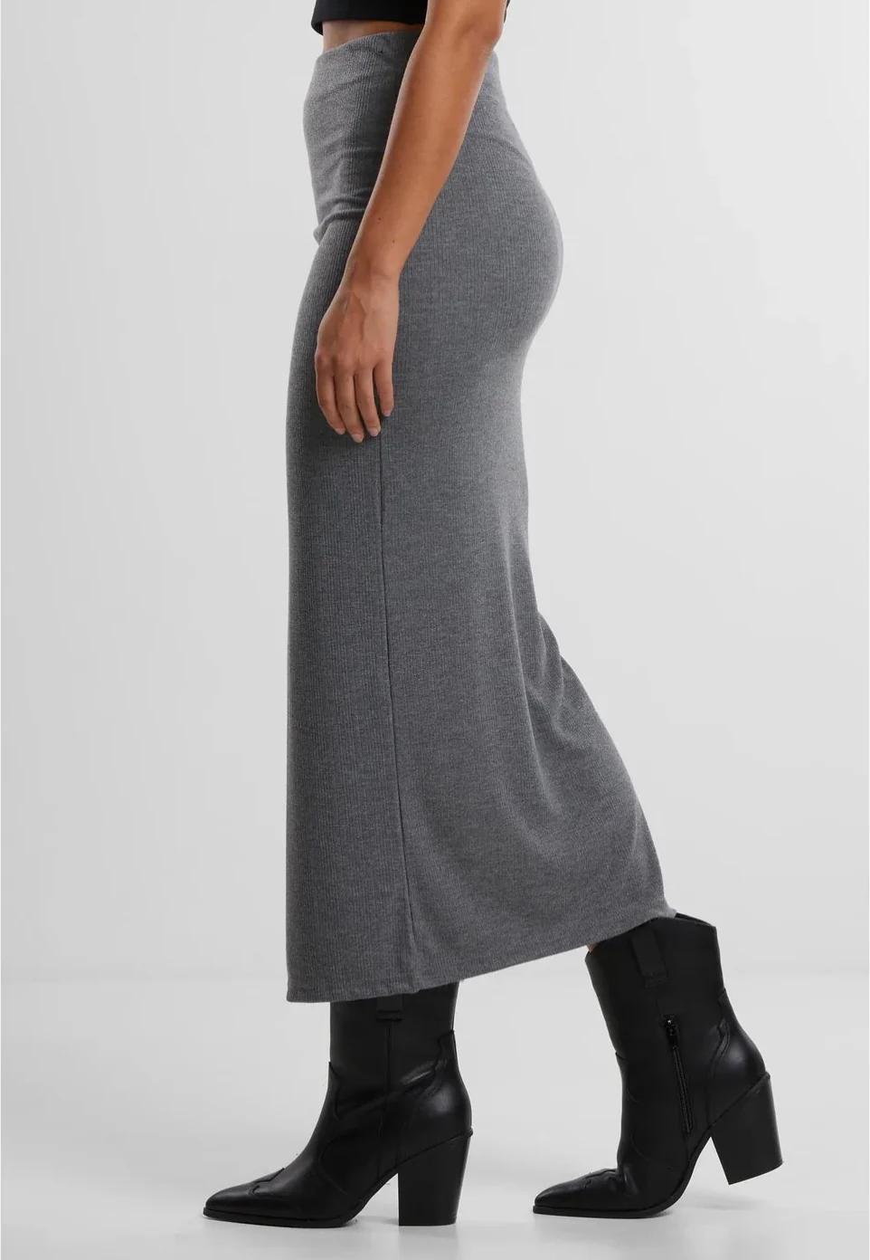 Urban Classics - Ladies Rib High Slit Darkgreymelange - Skirt - Image 5