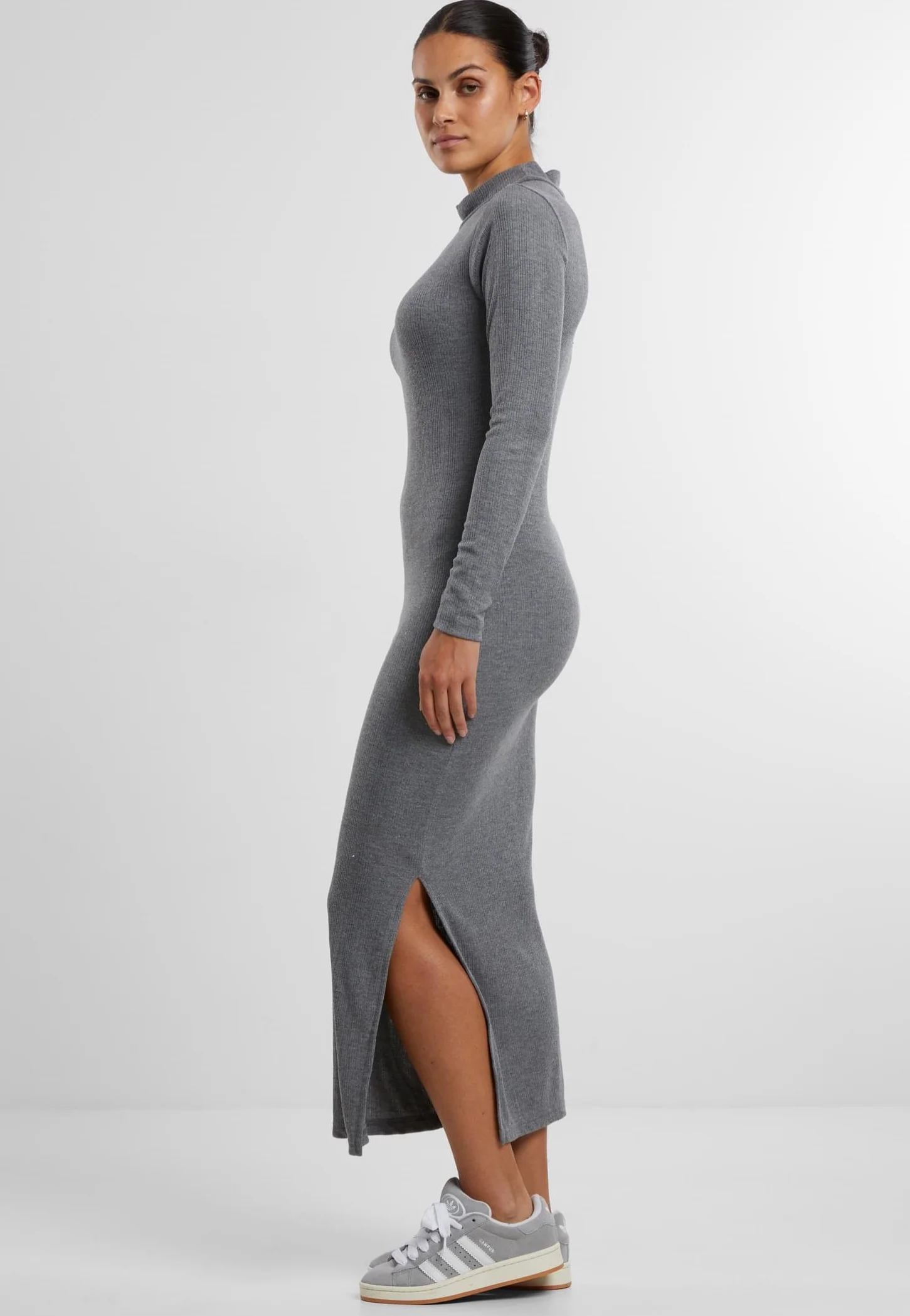 Urban Classics - Ladies Rib Longsleeve Mockneck Darkgreymelange - Dress - Image 5