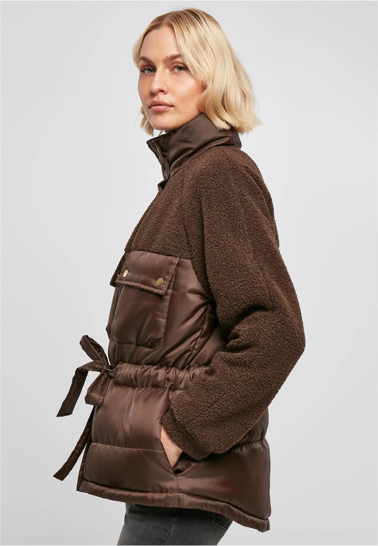 Urban Classics - Ladies Sherpa Mix Puffer Brown - Jacket - Image 3