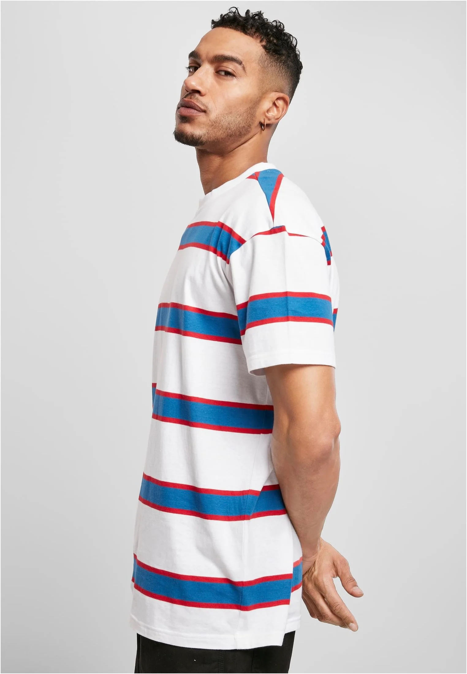Urban Classics - Light Stripe Oversize White/Sportyblue - T-Shirt - Image 4