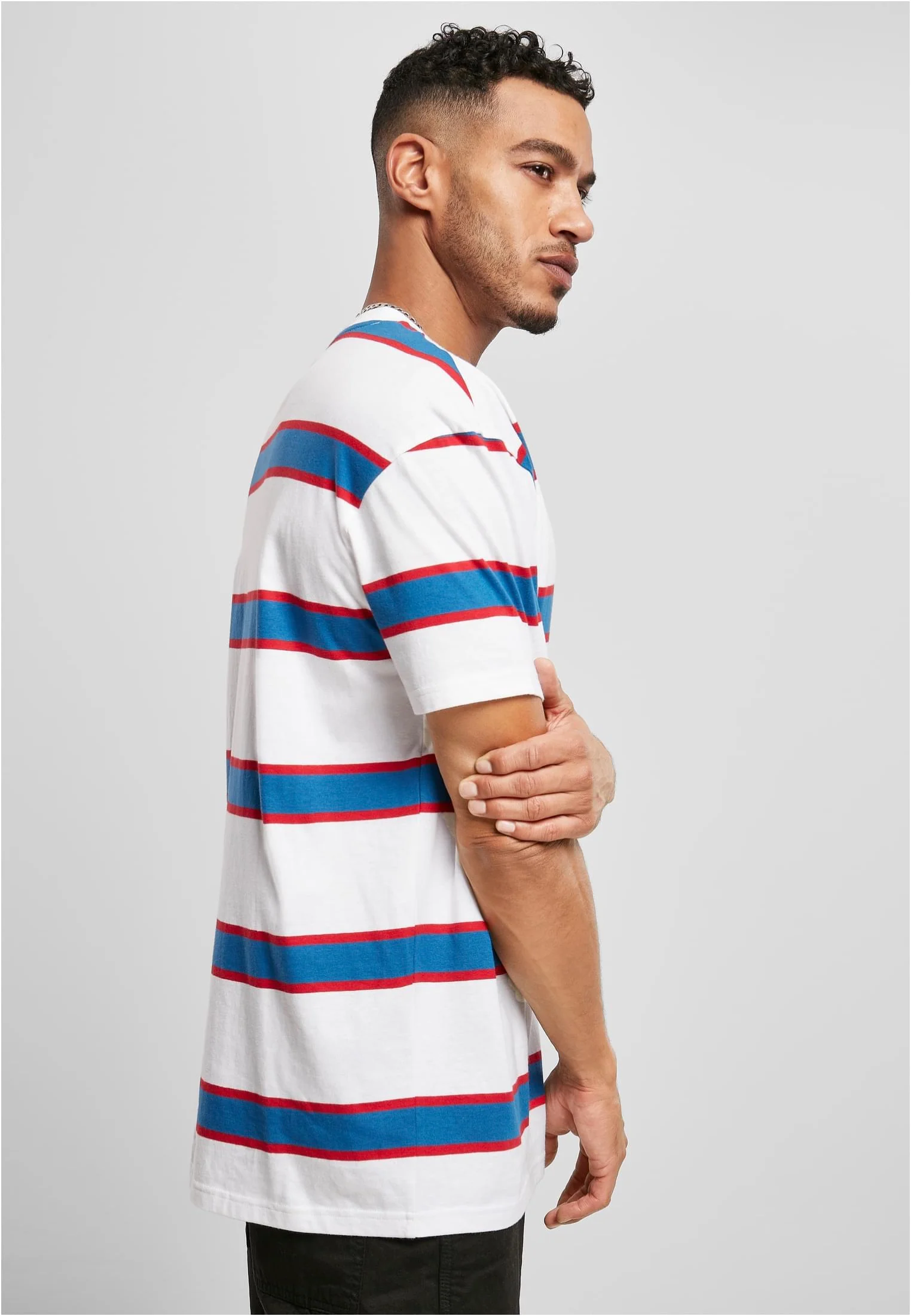 Urban Classics - Light Stripe Oversize White/Sportyblue - T-Shirt - Image 5