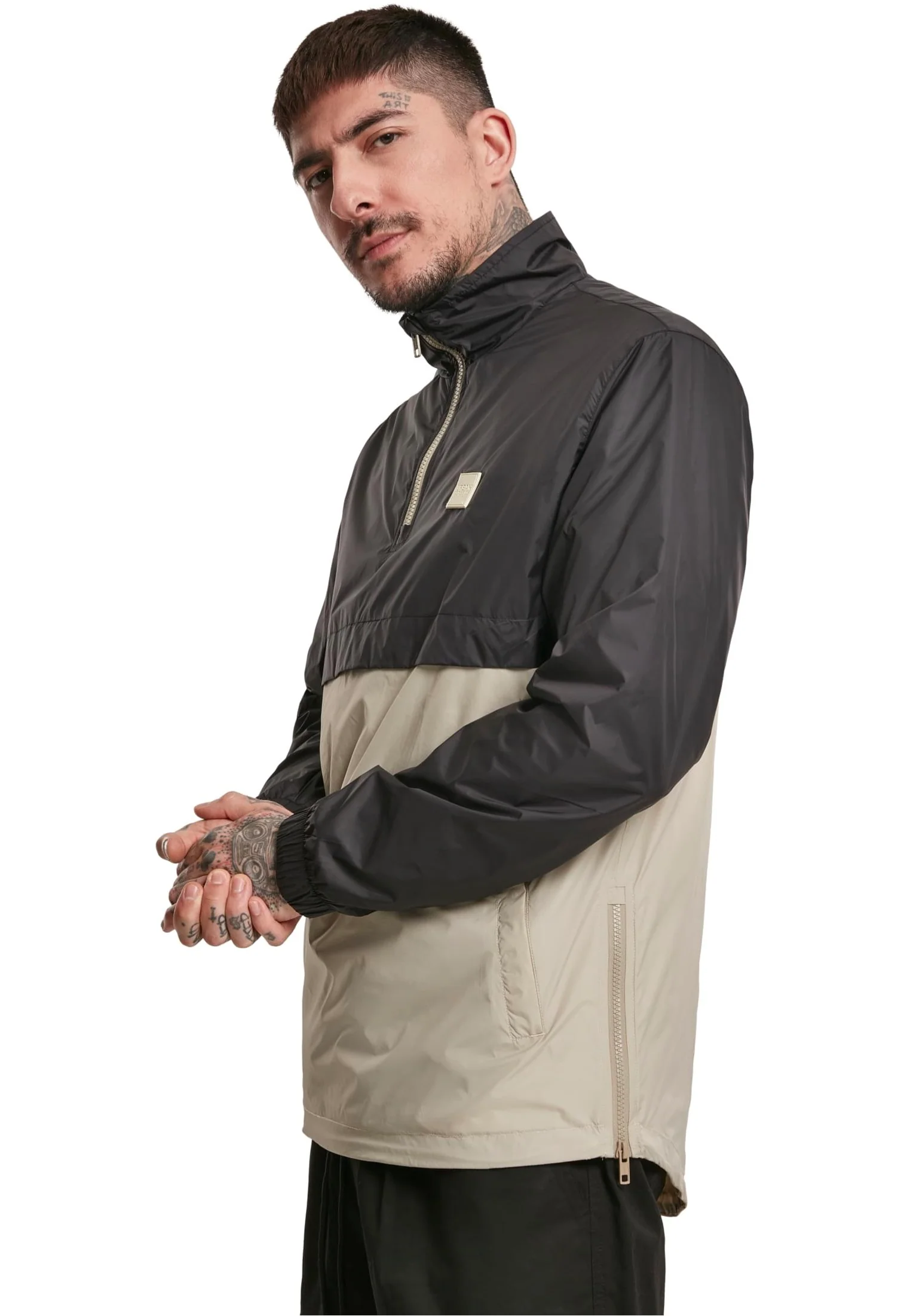 Urban Classics - Stand Up Collar Pull Over Black/Concrete - Windbreaker - Image 6
