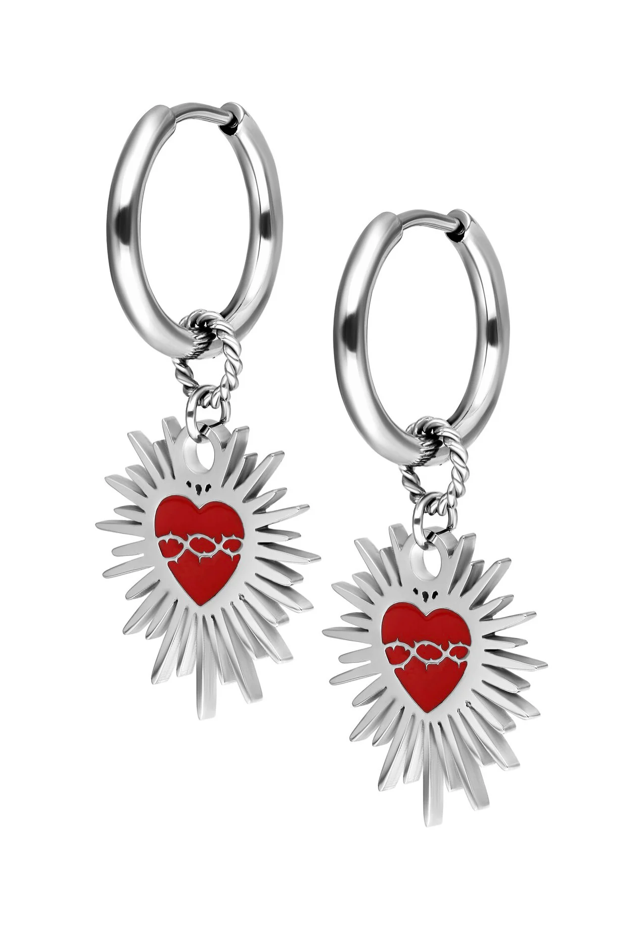 Wildcat - Enamel Sacred Heart Barbed Wire Silver - Earrings - Image 8