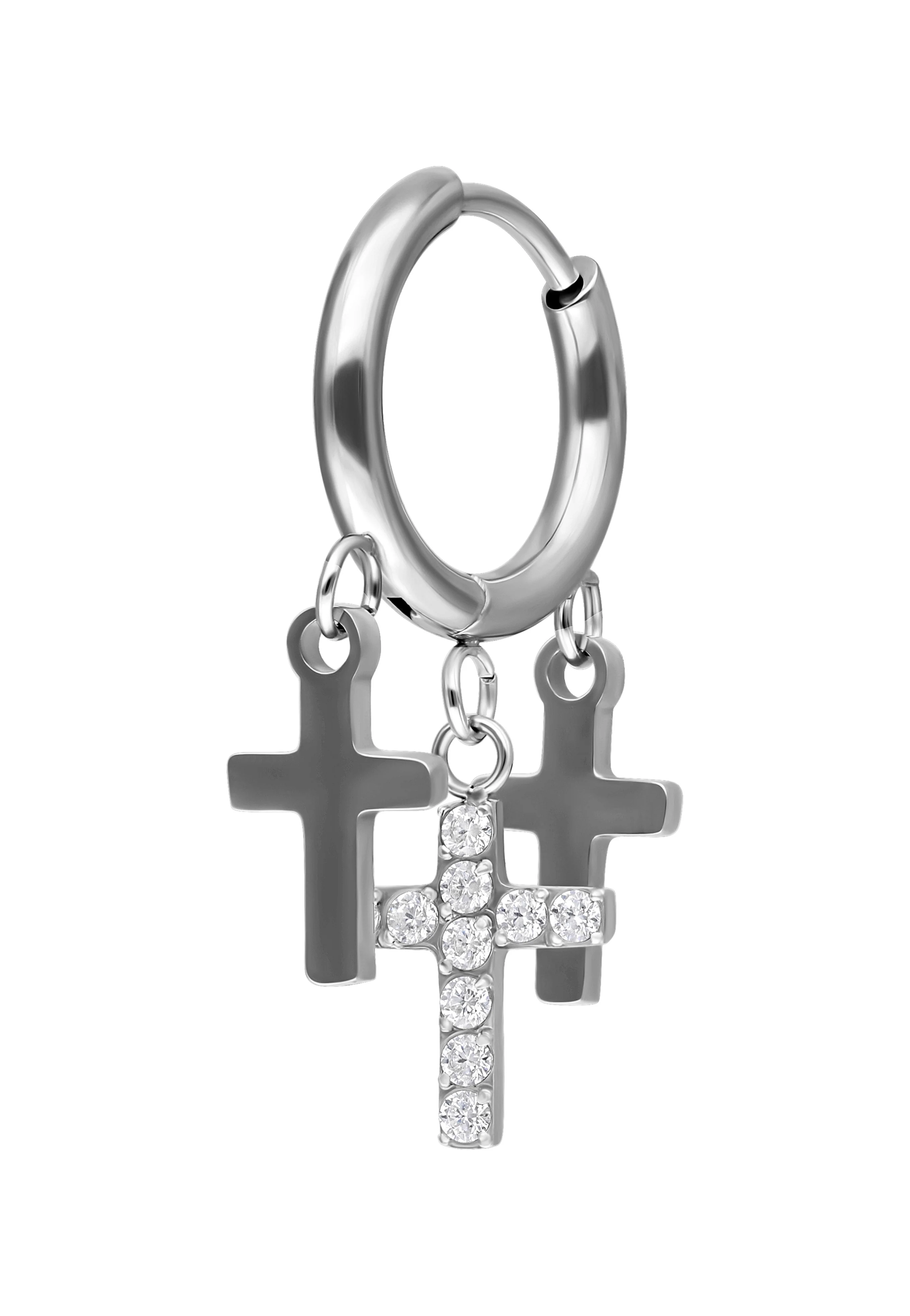 Wildcat - Little Dangling Cross Hoops Silver - Earrings - Image 4